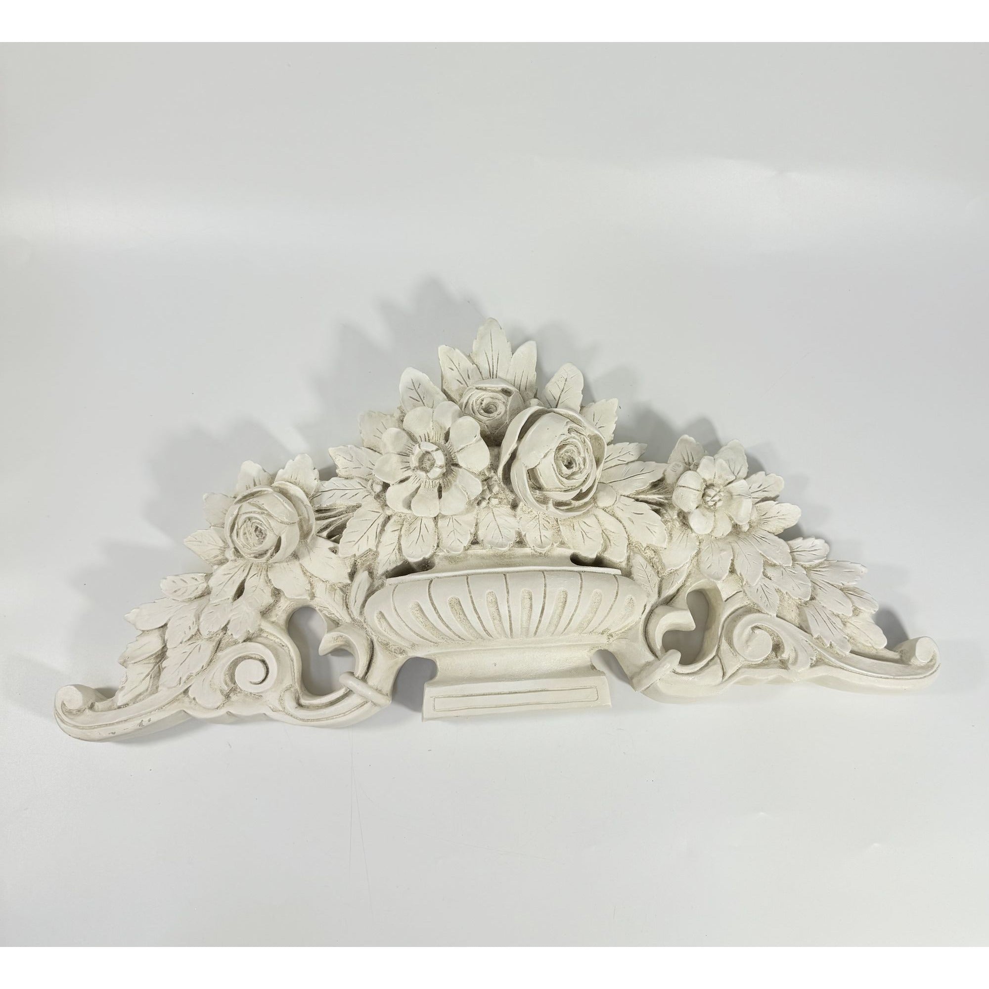 French Wood Fret Work Floral Pediment Embellishment | Ornate Rococo Flowers tyle Ornament | Wall Decor Above Door Appliqué