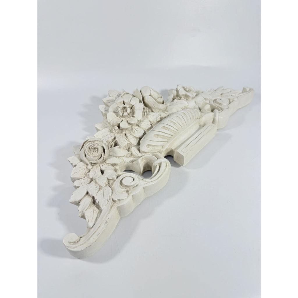 French Wood Fret Work Floral Pediment Embellishment | Ornate Rococo Flowers tyle Ornament | Wall Decor Above Door Appliqué