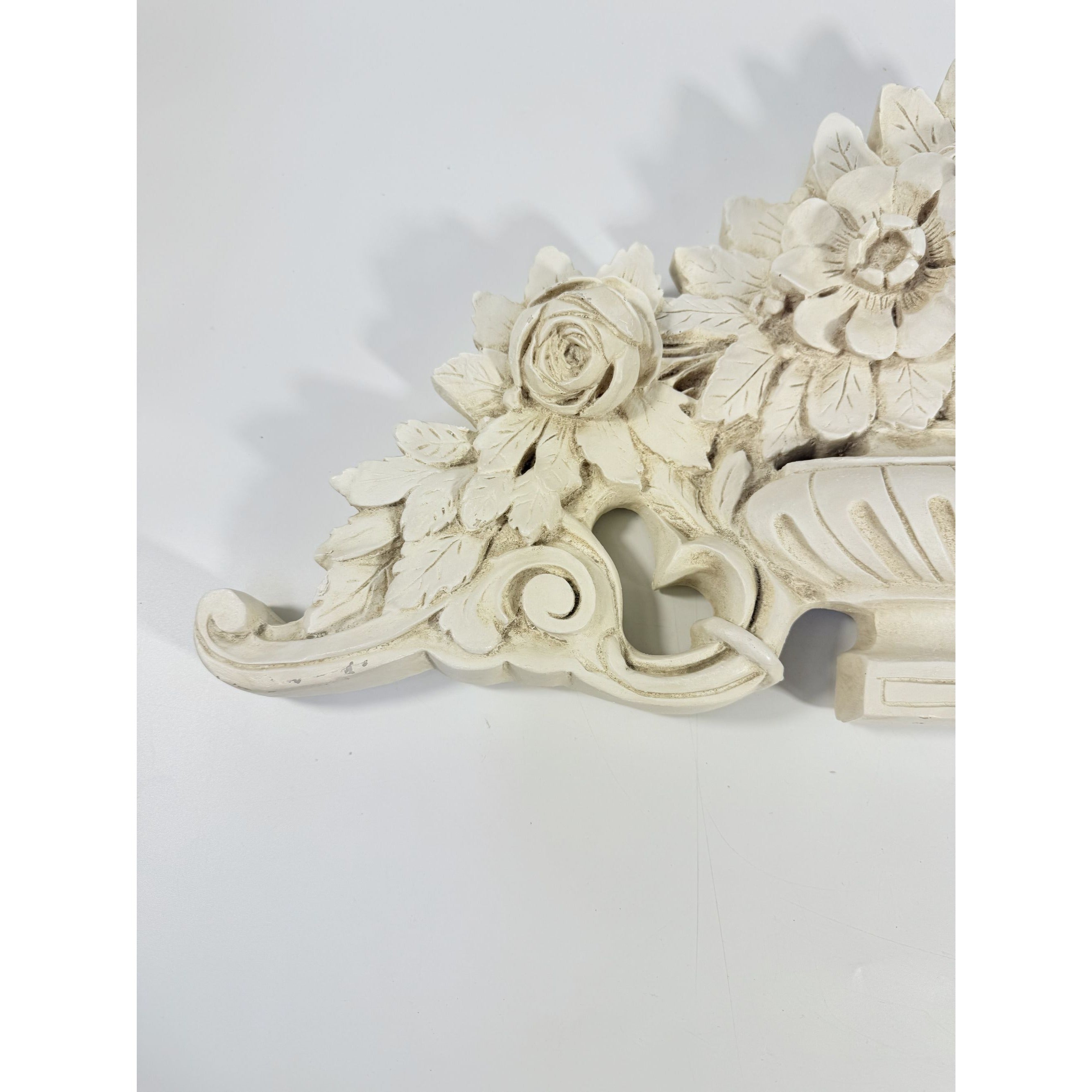 French Wood Fret Work Floral Pediment Embellishment | Ornate Rococo Flowers tyle Ornament | Wall Decor Above Door Appliqué