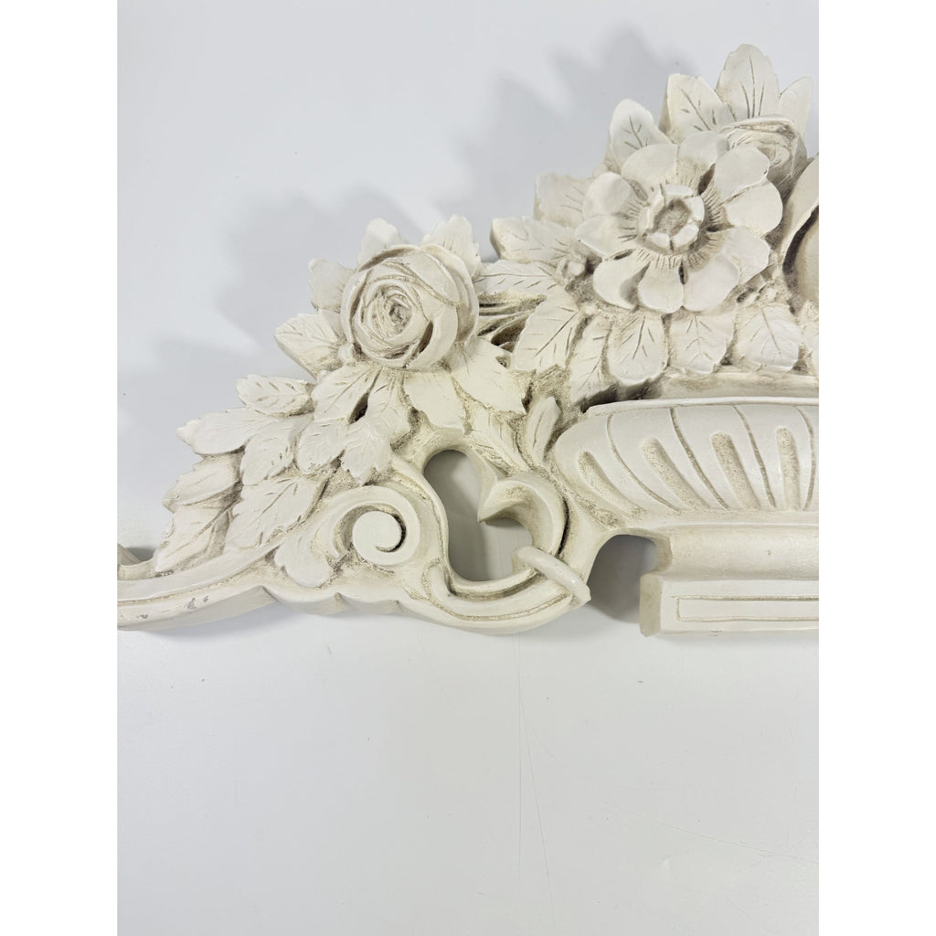 French Wood Fret Work Floral Pediment Embellishment | Ornate Rococo Flowers tyle Ornament | Wall Decor Above Door Appliqué