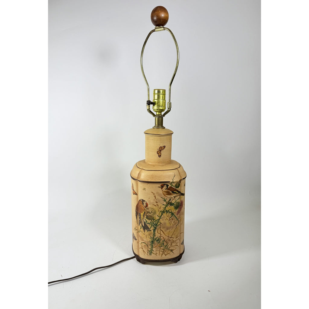 Ceramic Lamp Handmade Finches Thistle Butterfly Nathan Lagin Hand Painted Cabin Woodlands Rustic Home Decor Decorative Accents