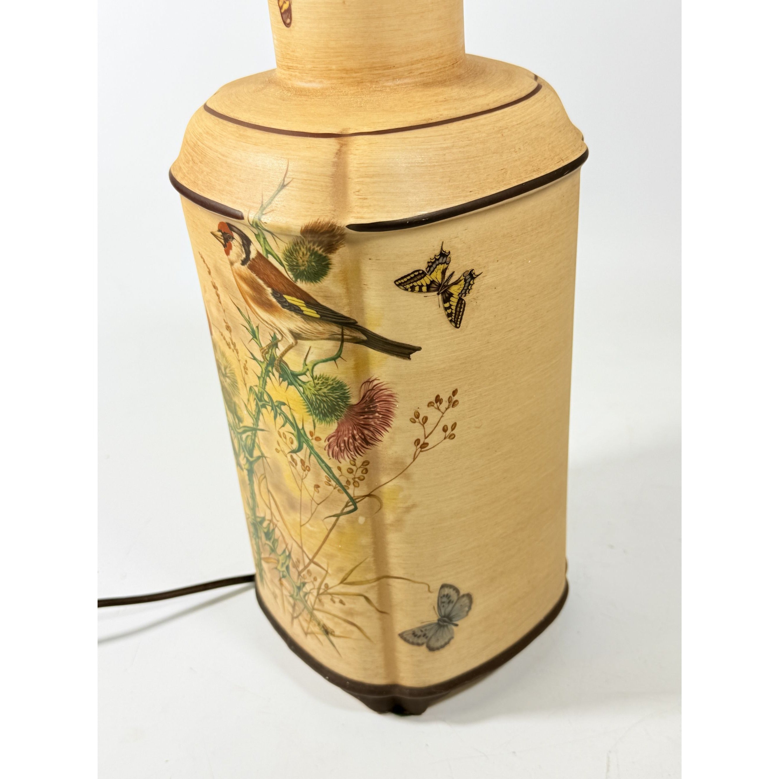 Ceramic Lamp Handmade Finches Thistle Butterfly Nathan Lagin Hand Painted Cabin Woodlands Rustic Home Decor Decorative Accents