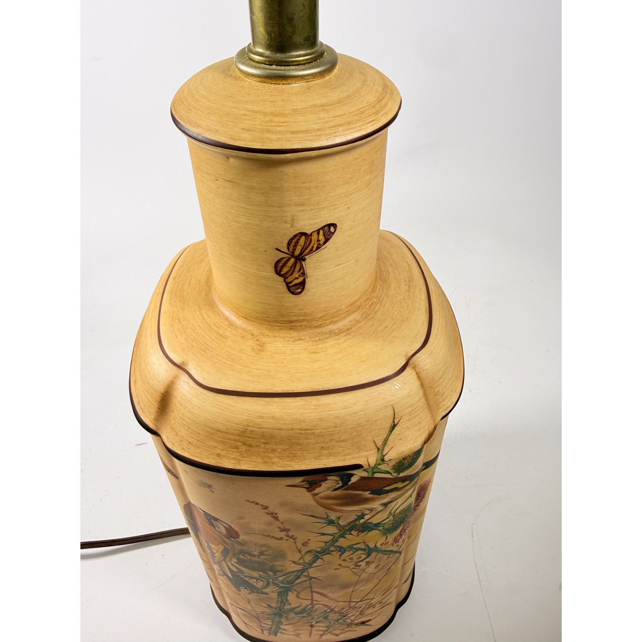Ceramic Lamp Handmade Finches Thistle Butterfly Nathan Lagin Hand Painted Cabin Woodlands Rustic Home Decor Decorative Accents