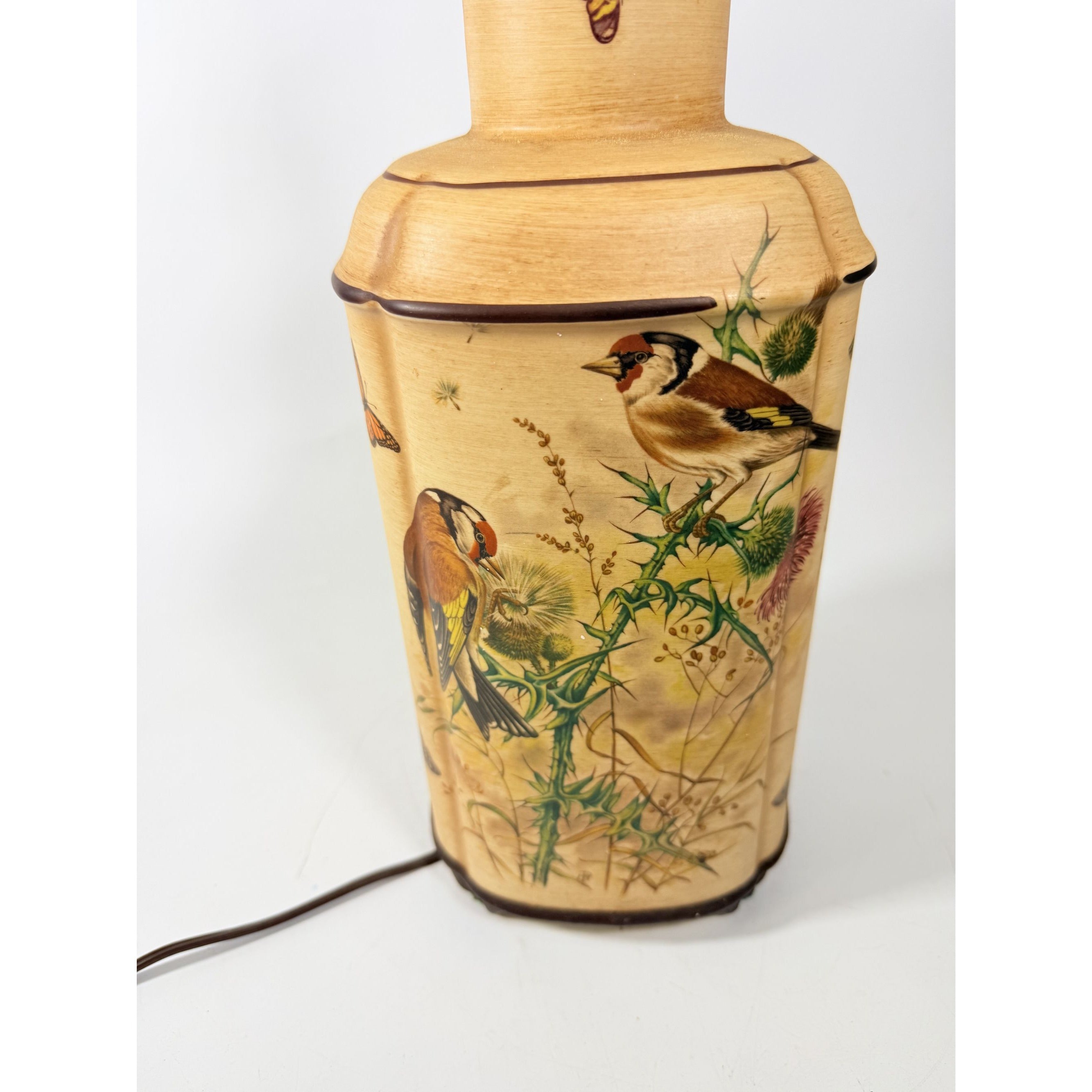 Ceramic Lamp Handmade Finches Thistle Butterfly Nathan Lagin Hand Painted Cabin Woodlands Rustic Home Decor Decorative Accents