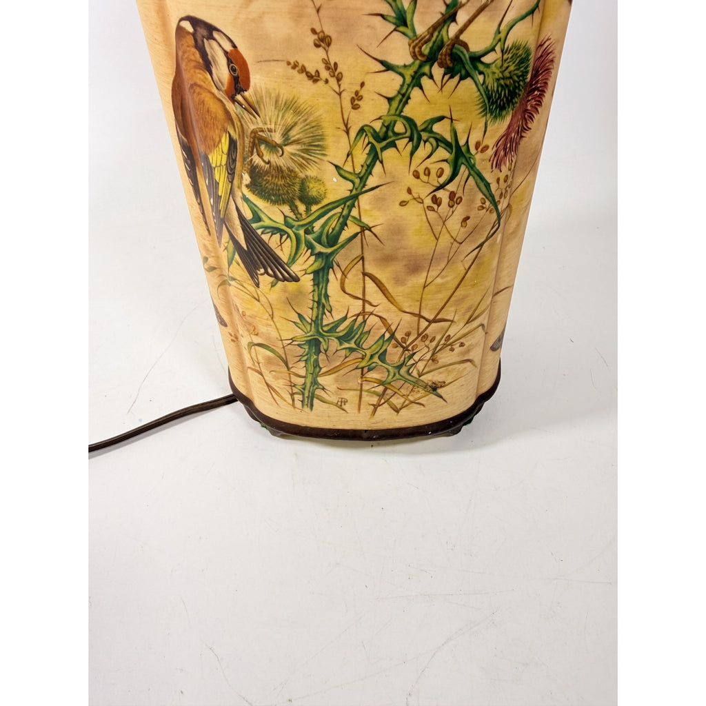 Ceramic Lamp Handmade Finches Thistle Butterfly Nathan Lagin Hand Painted Cabin Woodlands Rustic Home Decor Decorative Accents
