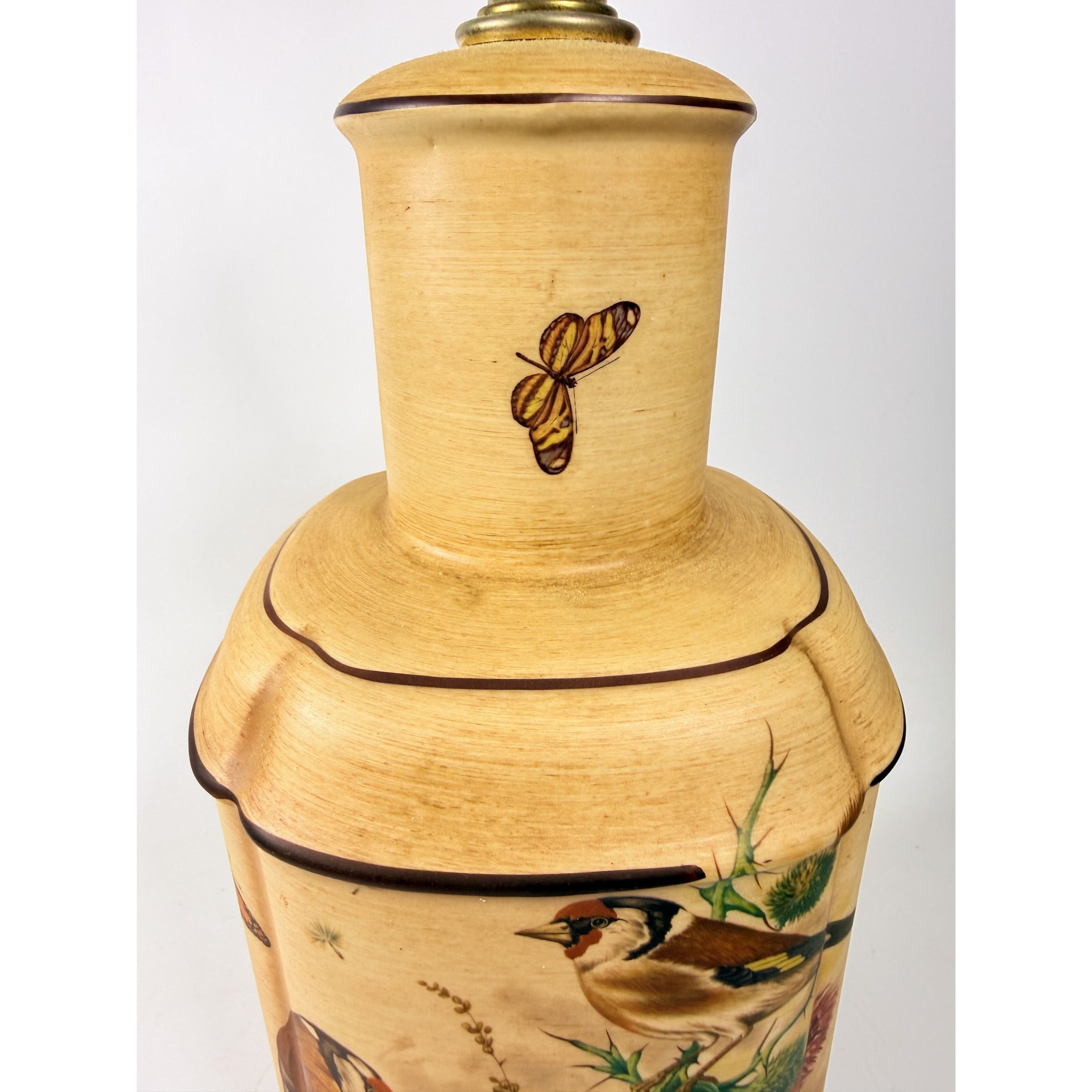 Ceramic Lamp Handmade Finches Thistle Butterfly Nathan Lagin Hand Painted Cabin Woodlands Rustic Home Decor Decorative Accents