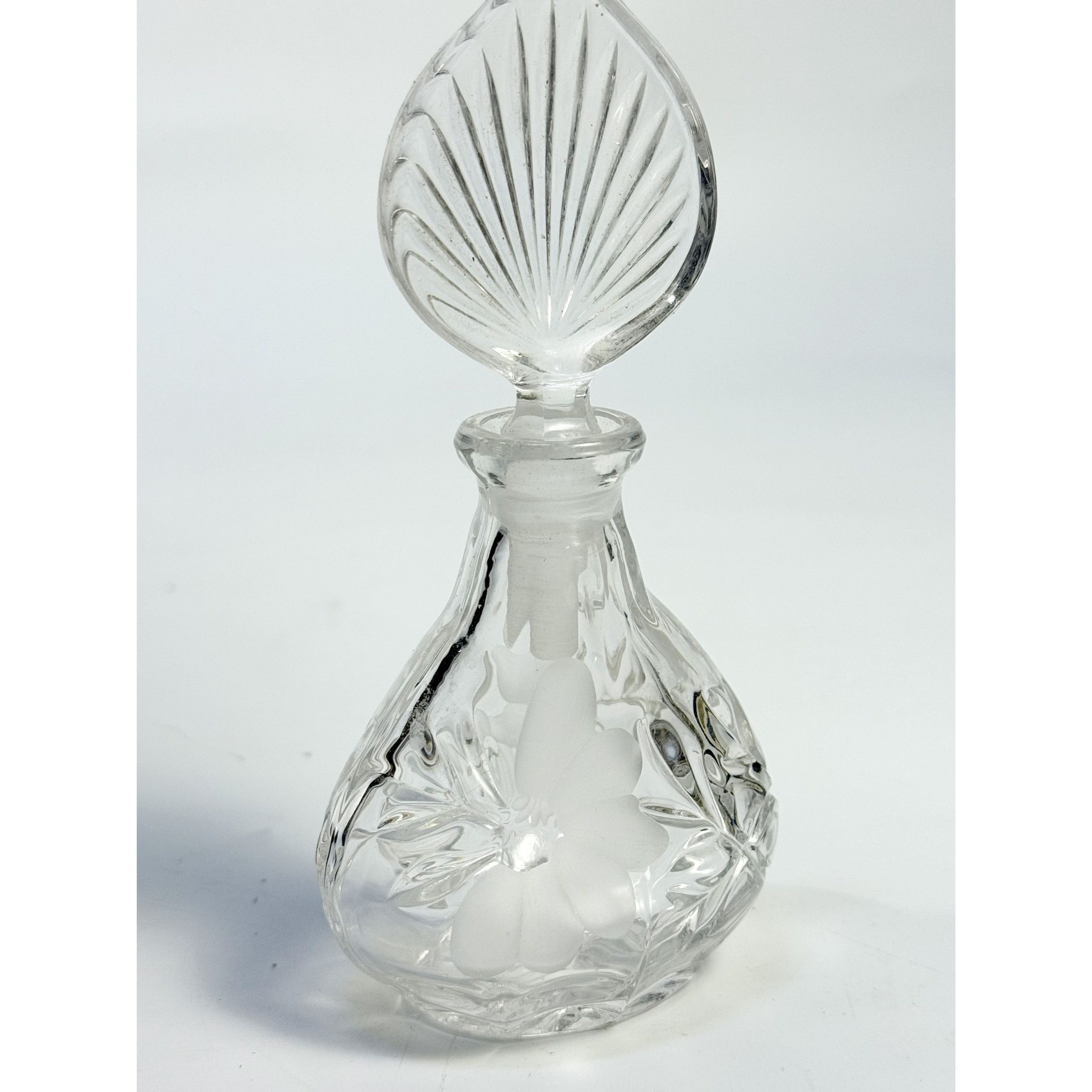 Etched Perfume Bottle and Stopper Lead Crystal Princess House Vintage Heritage Romance Collection Boudier Vanity Collectible Glassware