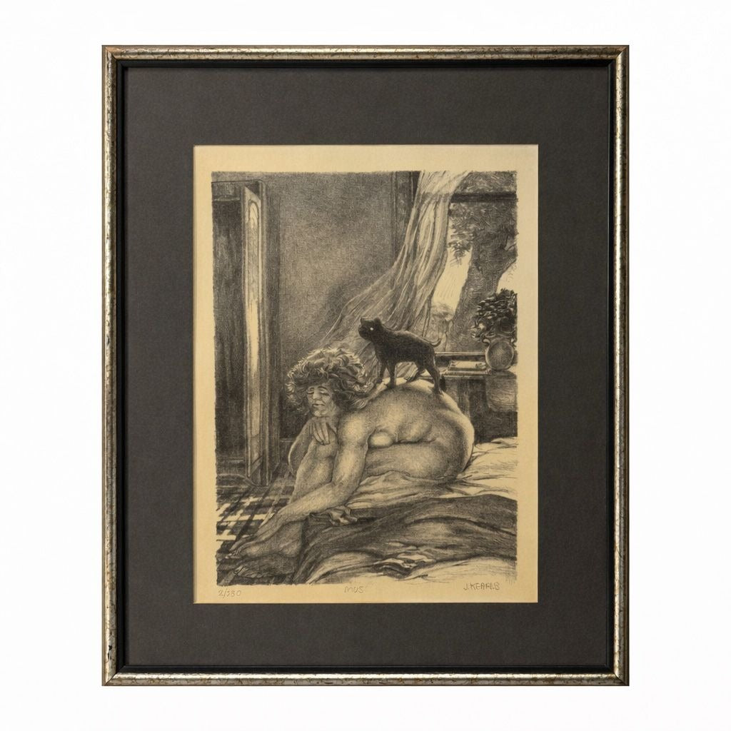 Surreal Framed Lithograph Musing James Kearns Original Lady on Bed  Cat 2/250 Signed Art Wall Decor Limited Impressions Unique  Collectible