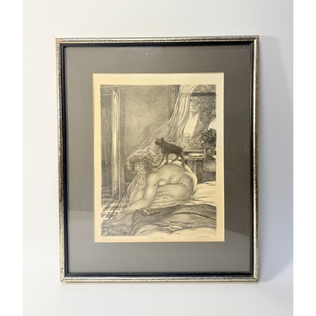 Surreal Framed Lithograph Musing James Kearns Original Lady on Bed  Cat 2/250 Signed Art Wall Decor Limited Impressions Unique  Collectible