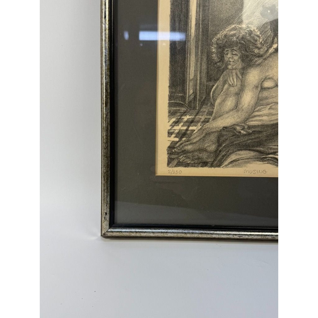Surreal Framed Lithograph Musing James Kearns Original Lady on Bed  Cat 2/250 Signed Art Wall Decor Limited Impressions Unique  Collectible