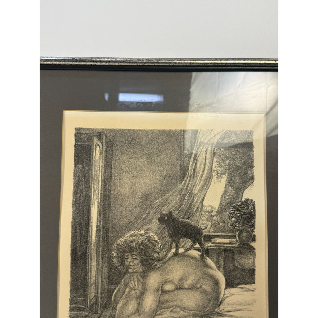 Surreal Framed Lithograph Musing James Kearns Original Lady on Bed  Cat 2/250 Signed Art Wall Decor Limited Impressions Unique  Collectible