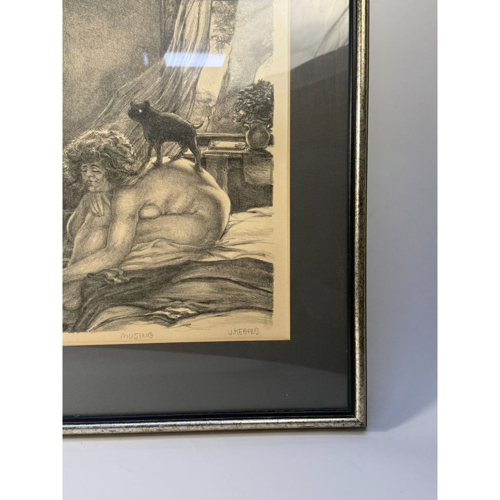 Surreal Framed Lithograph Musing James Kearns Original Lady on Bed  Cat 2/250 Signed Art Wall Decor Limited Impressions Unique  Collectible