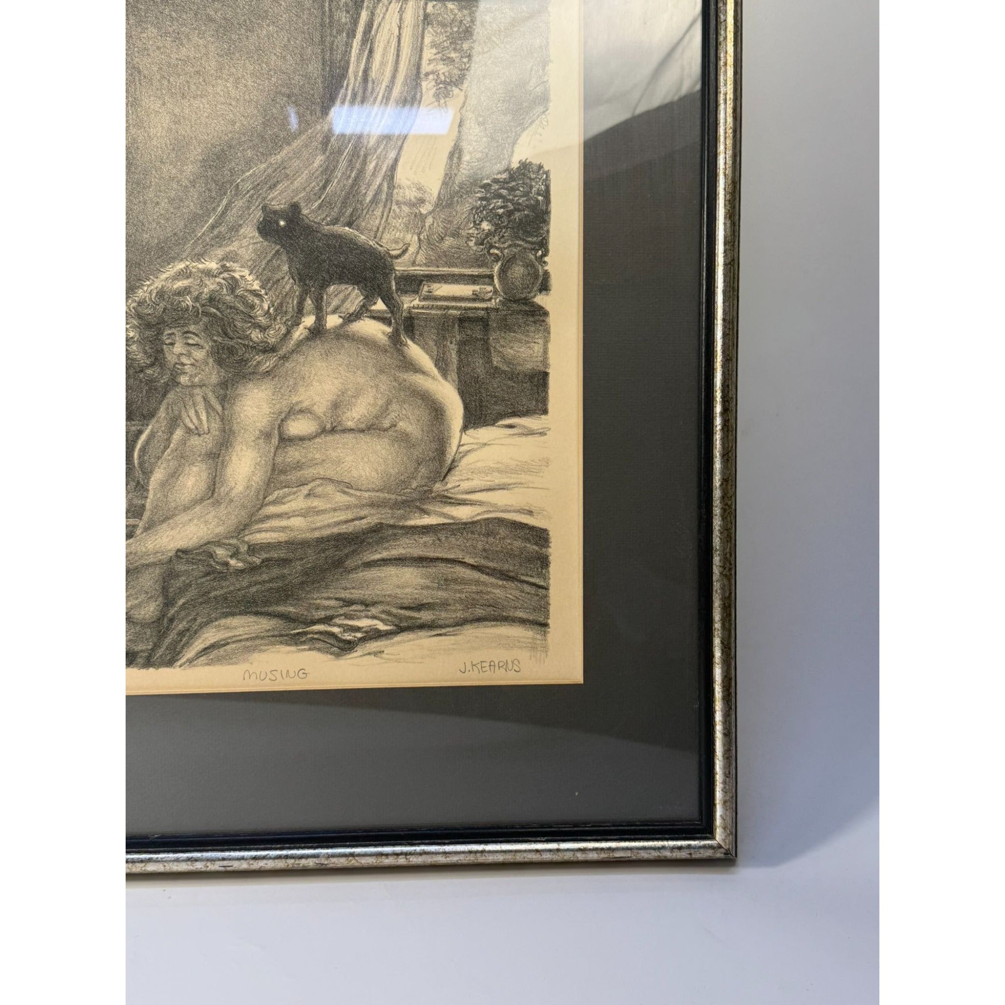 Surreal Framed Lithograph Musing James Kearns Original Lady on Bed  Cat 2/250 Signed Art Wall Decor Limited Impressions Unique  Collectible