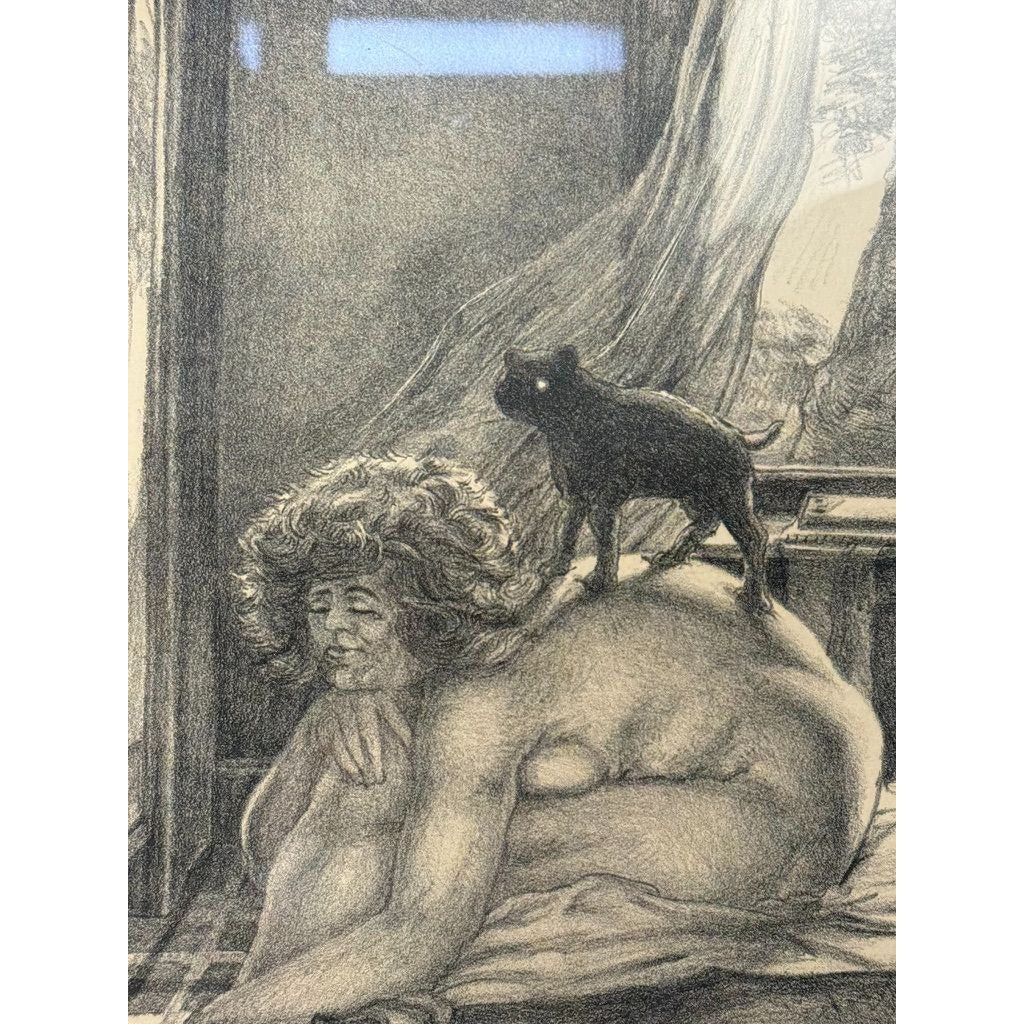 Surreal Framed Lithograph Musing James Kearns Original Lady on Bed  Cat 2/250 Signed Art Wall Decor Limited Impressions Unique  Collectible