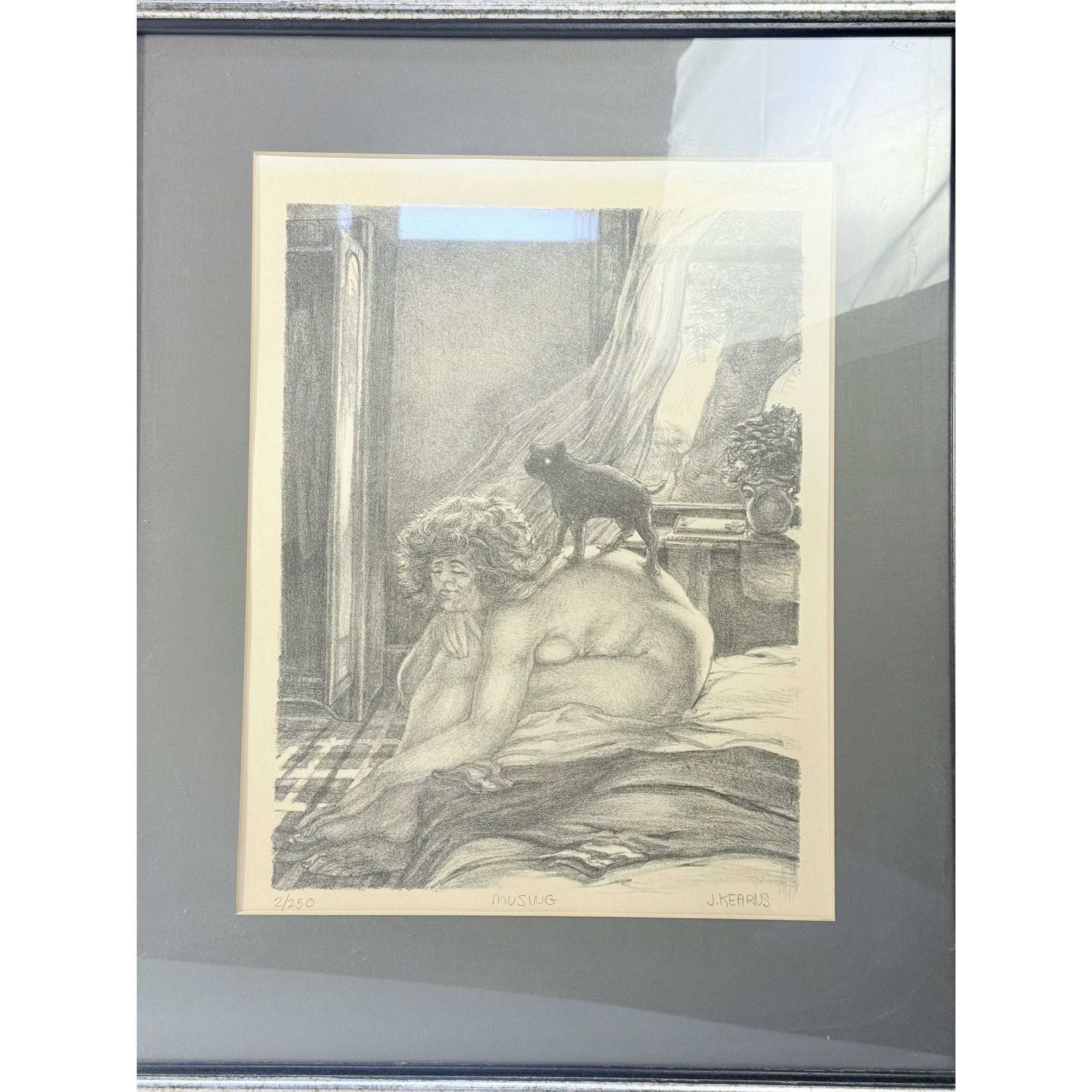 Surreal Framed Lithograph Musing James Kearns Original Lady on Bed  Cat 2/250 Signed Art Wall Decor Limited Impressions Unique  Collectible