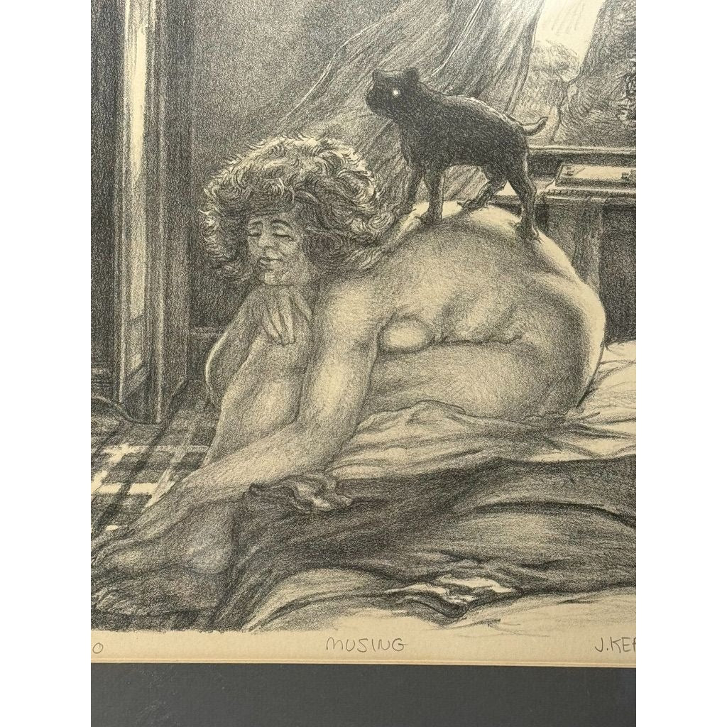 Surreal Framed Lithograph Musing James Kearns Original Lady on Bed  Cat 2/250 Signed Art Wall Decor Limited Impressions Unique  Collectible