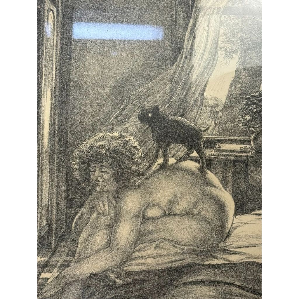 Surreal Framed Lithograph Musing James Kearns Original Lady on Bed  Cat 2/250 Signed Art Wall Decor Limited Impressions Unique  Collectible