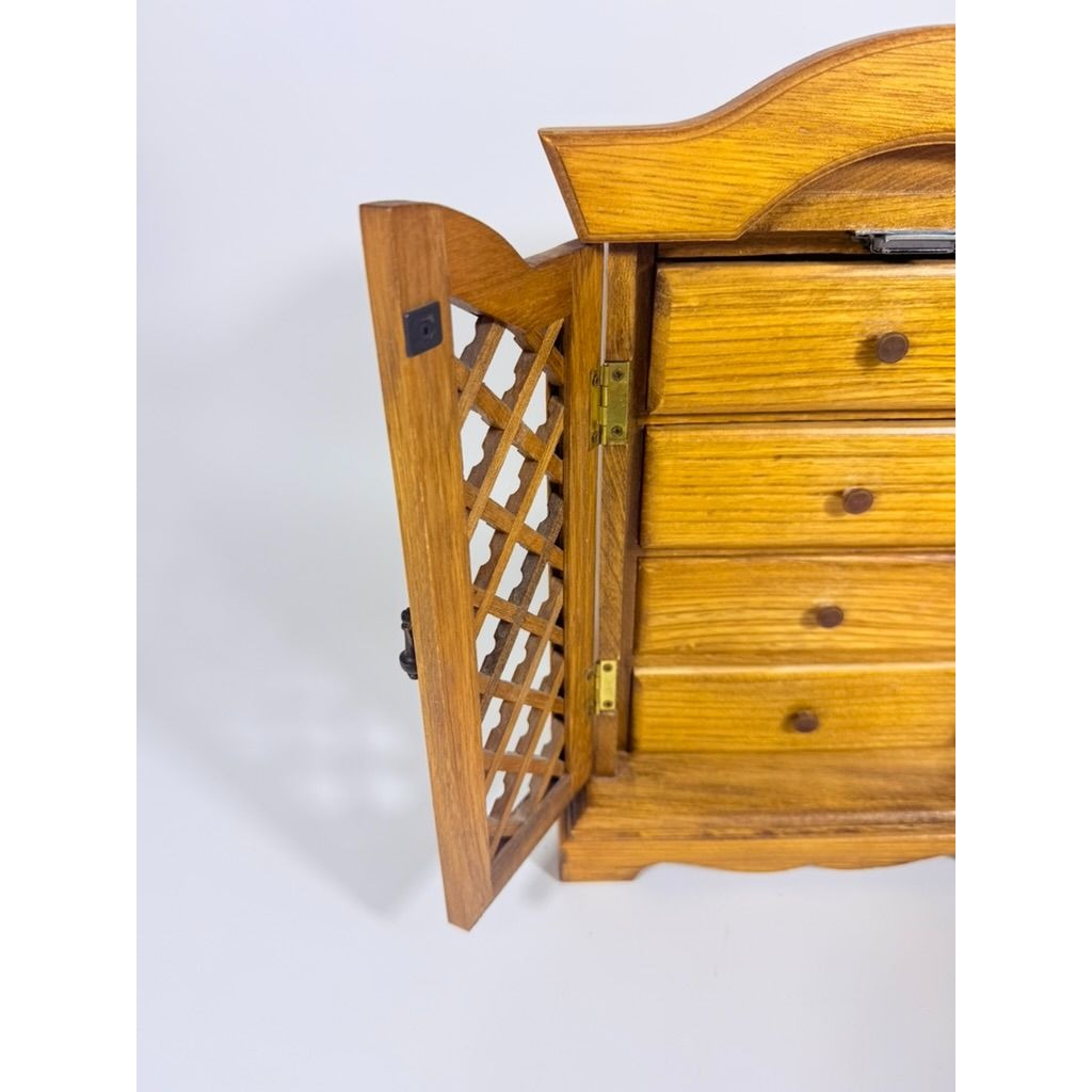 Wood Musical Jewelry Box Royal Sealy Japan Lattice Doors Table top Dresser Boudior Storage Holder Cabinet Music Box