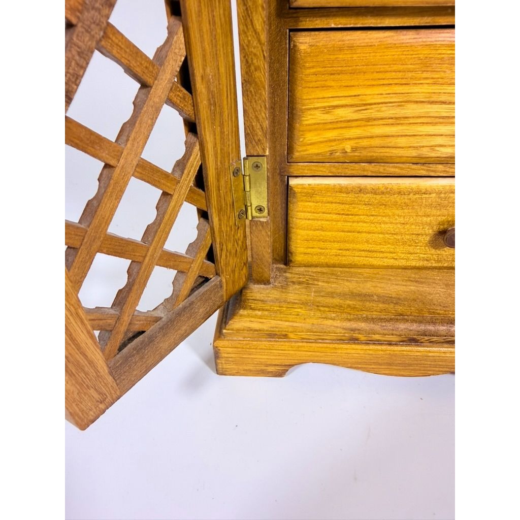 Wood Musical Jewelry Box Royal Sealy Japan Lattice Doors Table top Dresser Boudior Storage Holder Cabinet Music Box