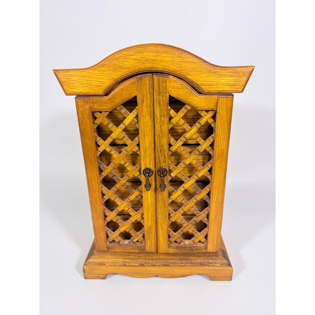 Wood Musical Jewelry Box Royal Sealy Japan Lattice Doors Table top Dresser Boudior Storage Holder Cabinet Music Box
