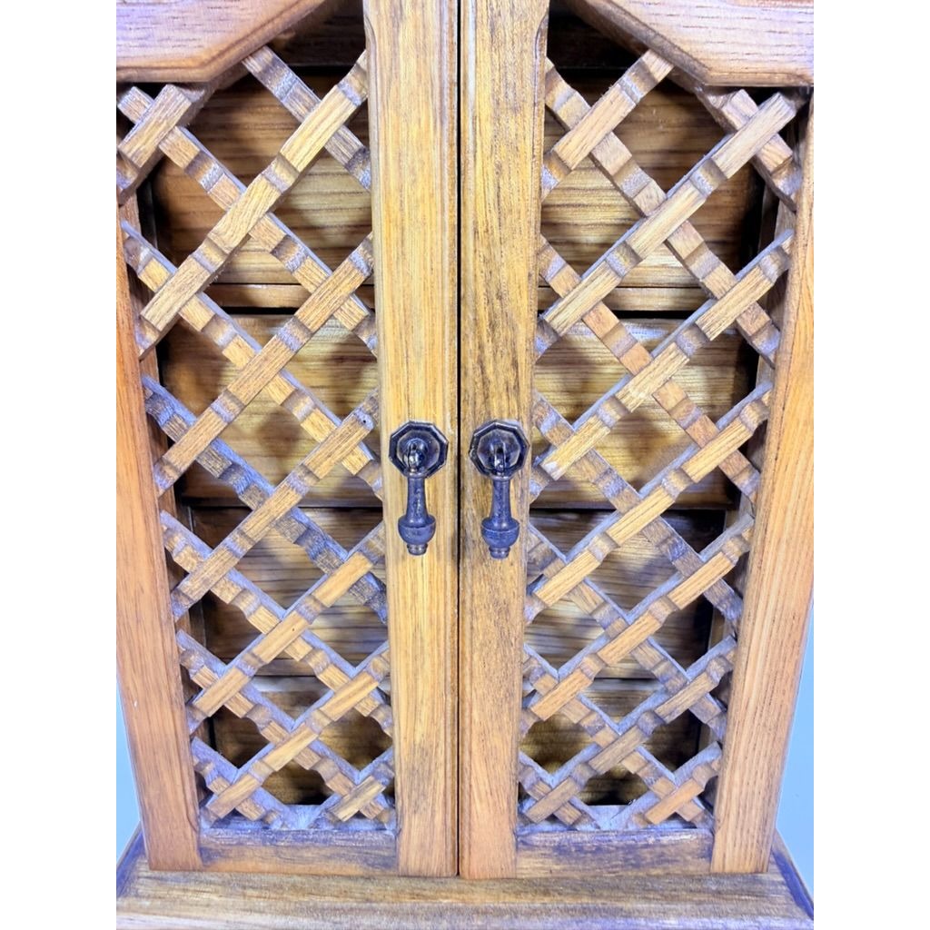 Wood Musical Jewelry Box Royal Sealy Japan Lattice Doors Table top Dresser Boudior Storage Holder Cabinet Music Box