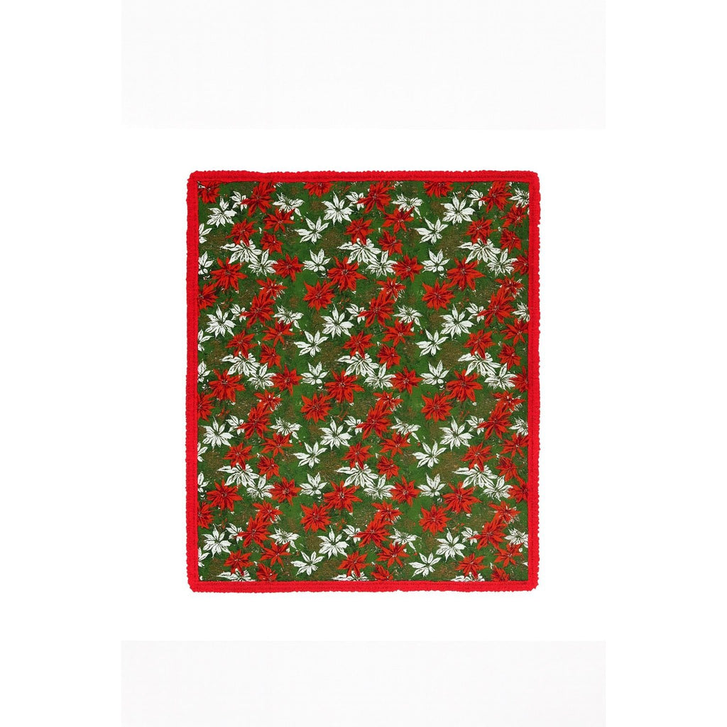 Christmas Poinsettia Fabric Table Cloth Linen Serving Kitchen Dining 70s Groovy Home Decor Fringe Trim