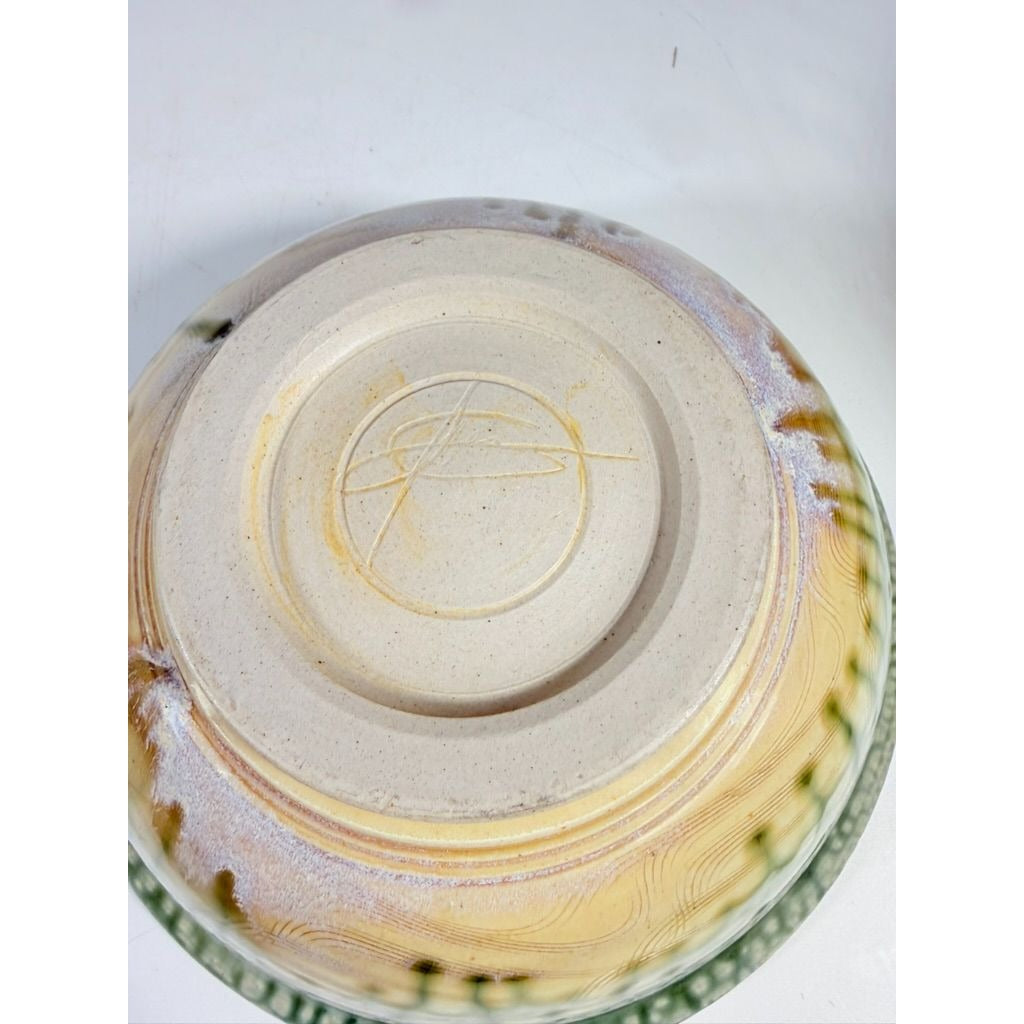 Pottery Bowl Hand Thrown Geoffrey Lloyd potter North Carolina Drip Glaze Green Handmade Collectible Piedmont NC