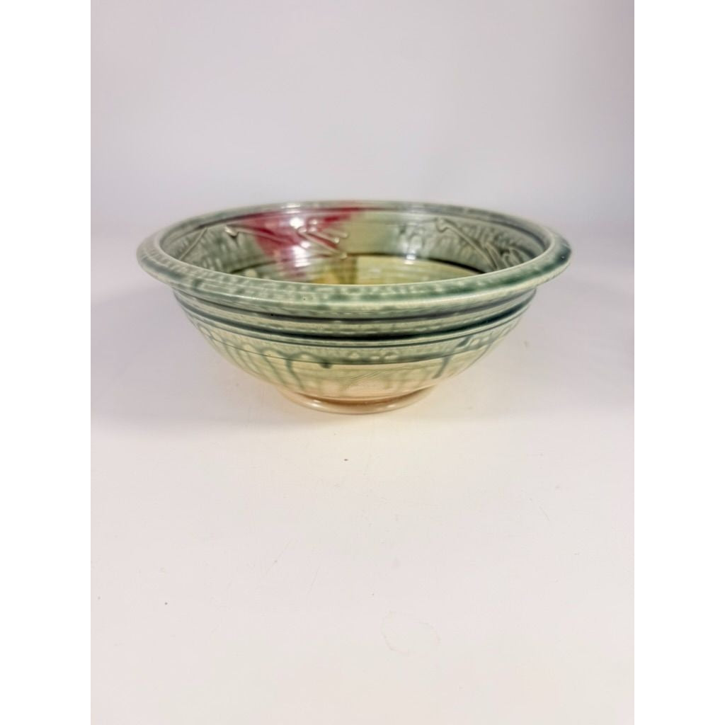 Pottery Bowl Hand Thrown Geoffrey Lloyd potter North Carolina Drip Glaze Green Handmade Collectible Piedmont NC