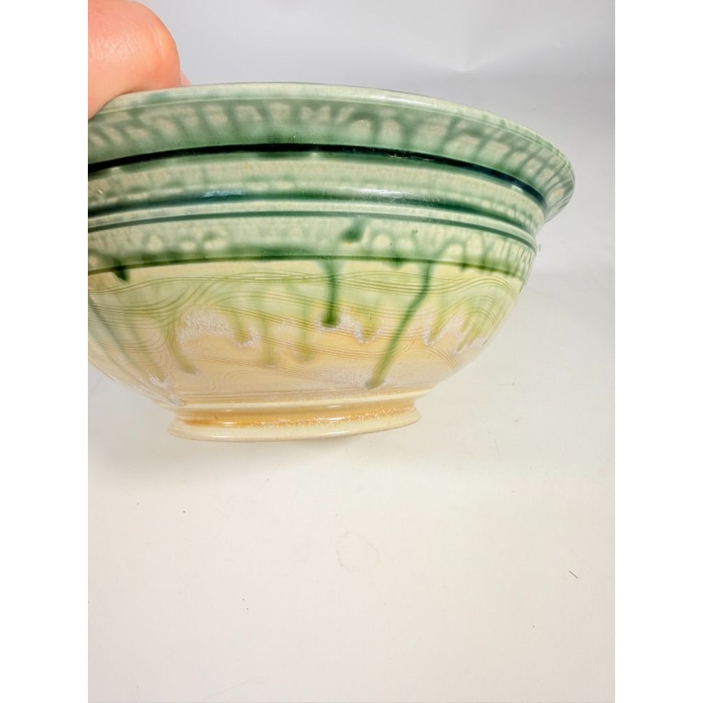Pottery Bowl Hand Thrown Geoffrey Lloyd potter North Carolina Drip Glaze Green Handmade Collectible Piedmont NC