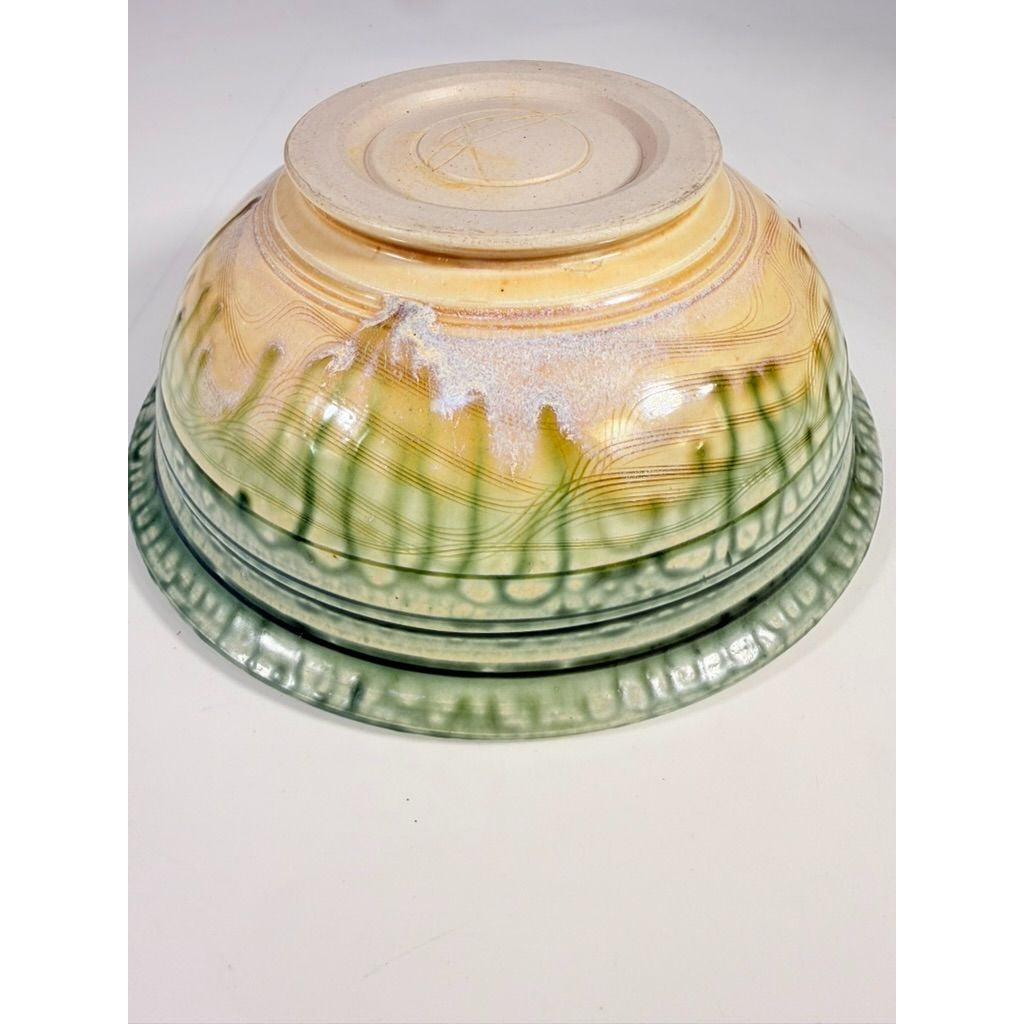 Pottery Bowl Hand Thrown Geoffrey Lloyd potter North Carolina Drip Glaze Green Handmade Collectible Piedmont NC