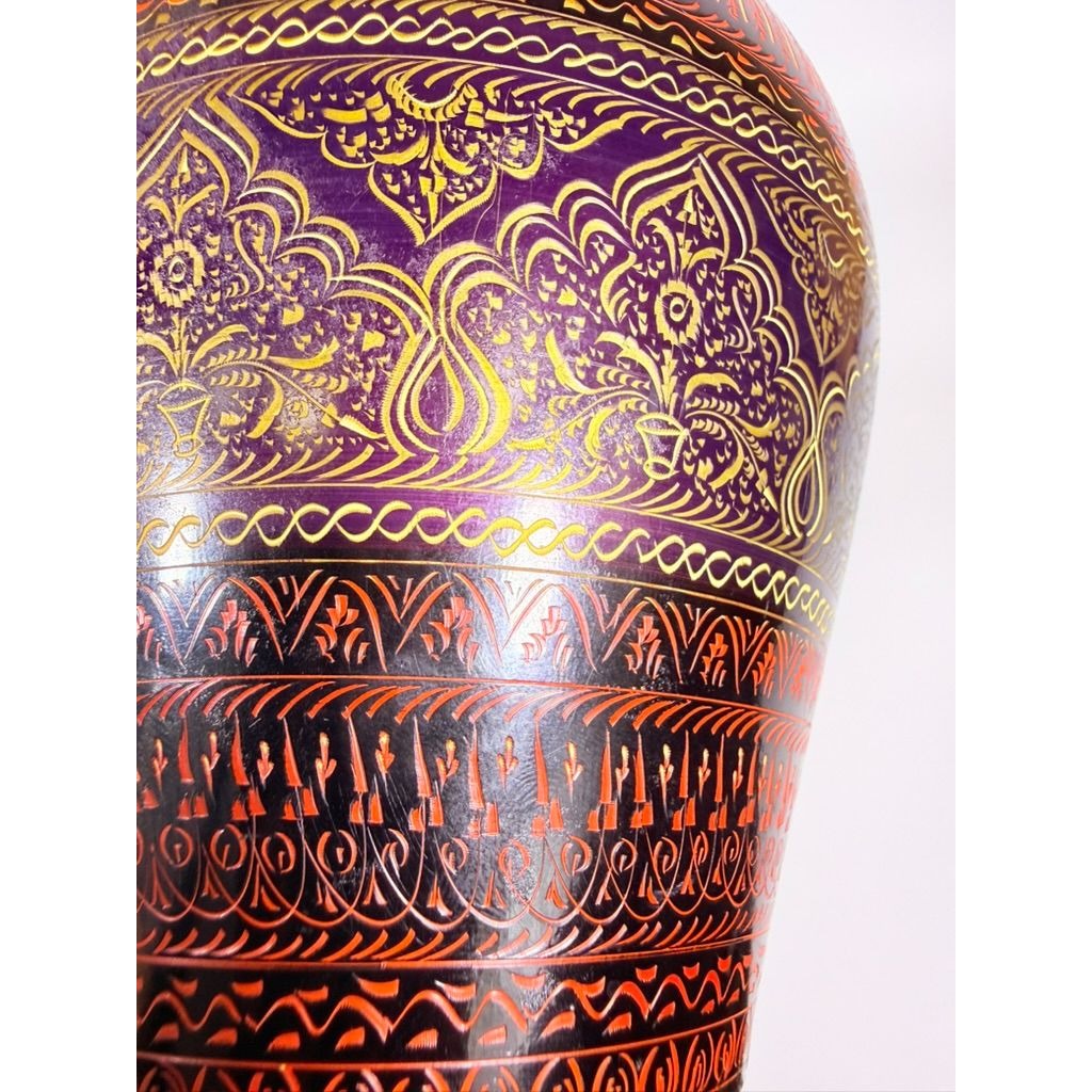 Jar Urn Canister Hand Carved Wooden Lacquer Pakistan Naqashi Turkish Handcrafted Shelf Kitchen Kitchen Decor Red Black Flower Floral