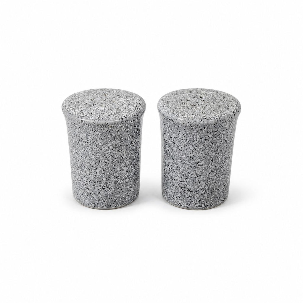 Salt and Pepper Shakers Pair Gray Black Cermamic Vintage Japan Mid Century Speckled Hand Painted Collectible Kitchenware Serving Piece