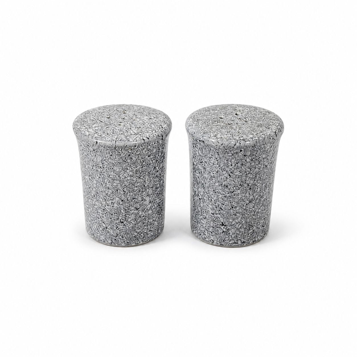 Salt and Pepper Shakers Pair Gray Black Cermamic Vintage Japan Mid Century Speckled Hand Painted Collectible Kitchenware Serving Piece