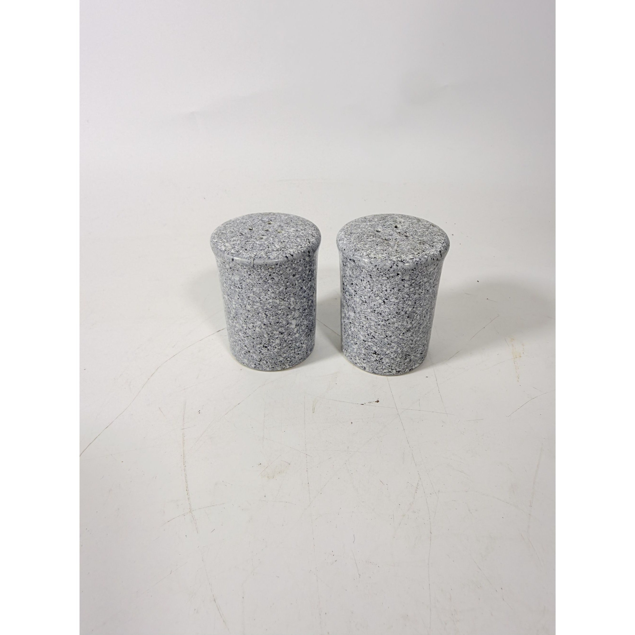 Salt and Pepper Shakers Pair Gray Black Cermamic Vintage Japan Mid Century Speckled Hand Painted Collectible Kitchenware Serving Piece