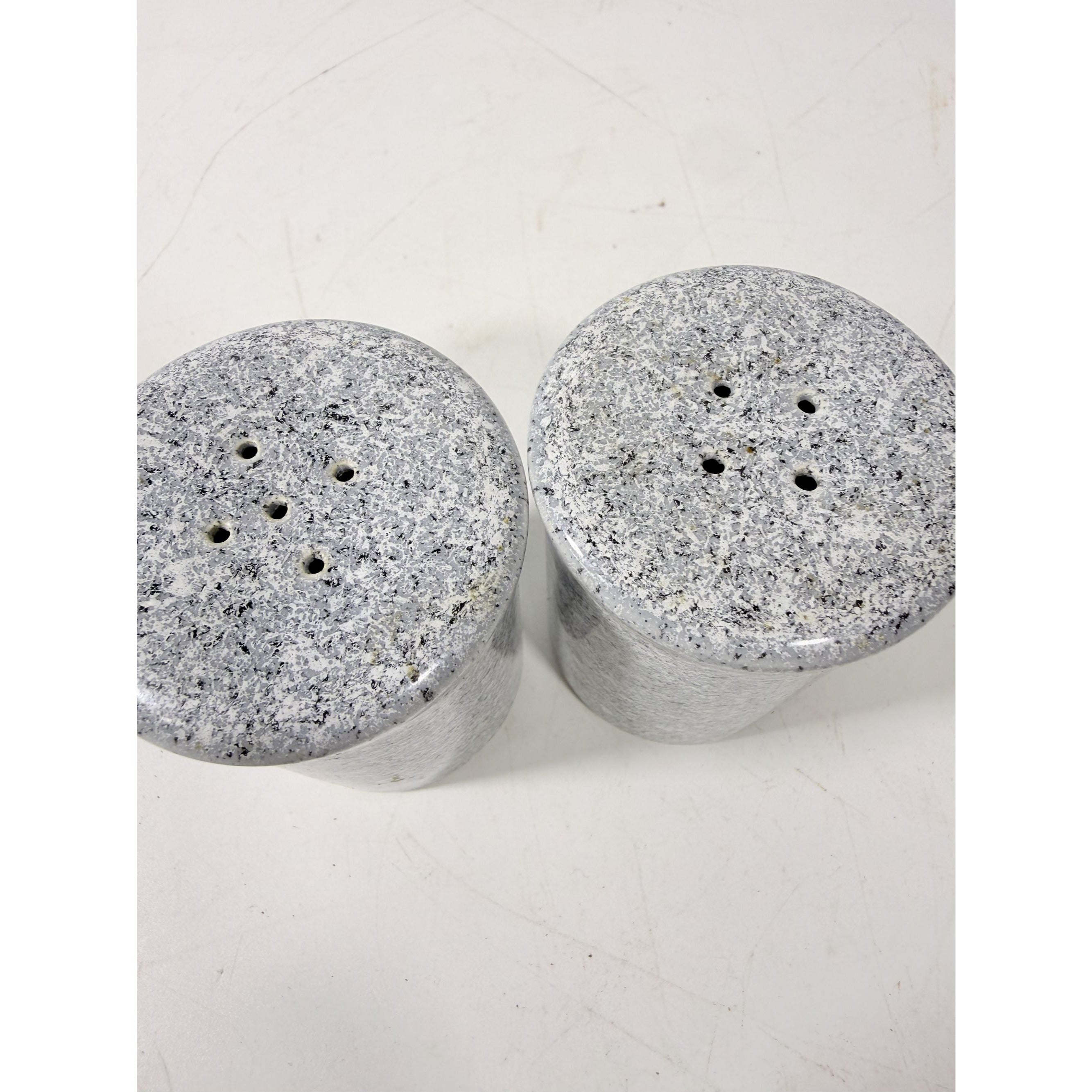 Salt and Pepper Shakers Pair Gray Black Cermamic Vintage Japan Mid Century Speckled Hand Painted Collectible Kitchenware Serving Piece