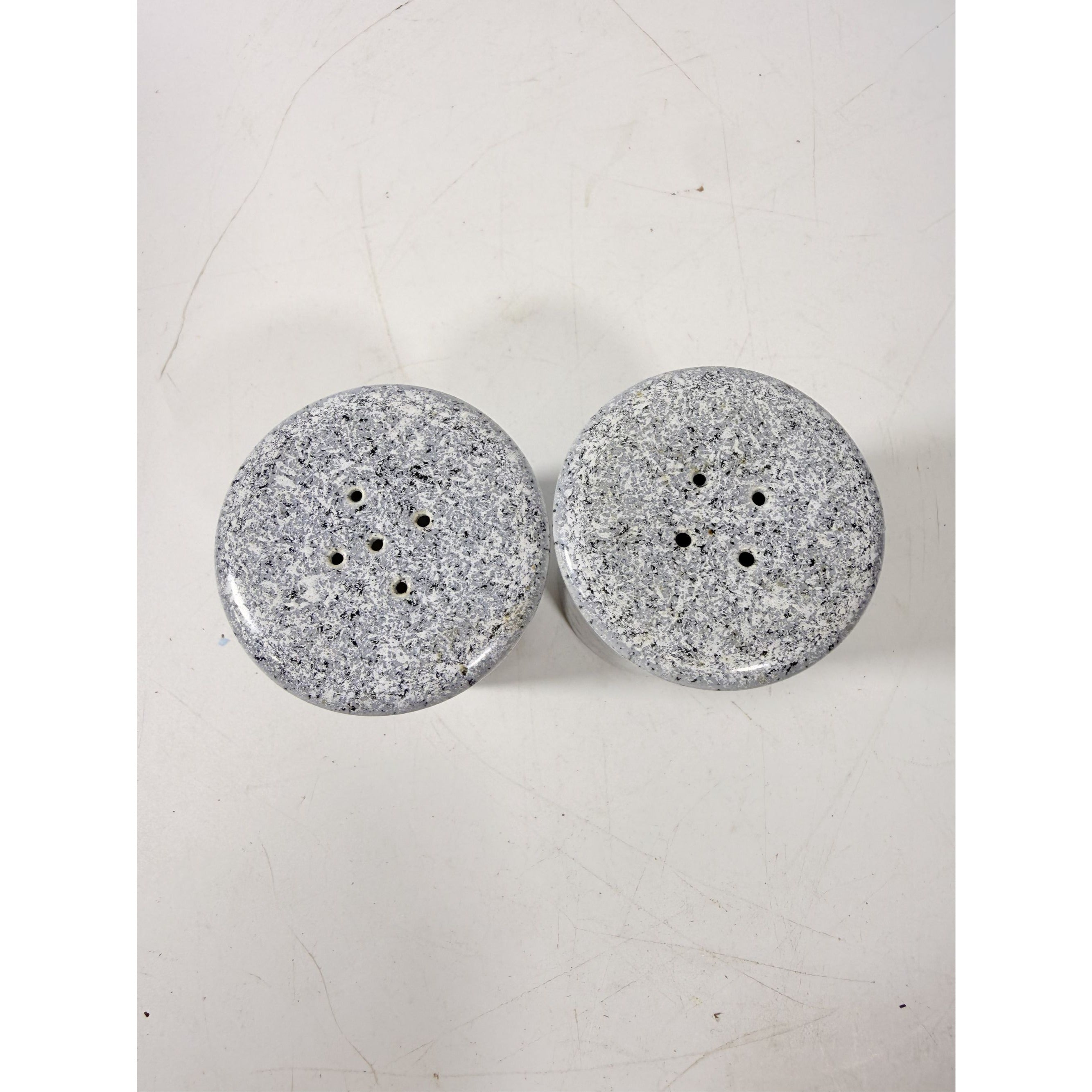Salt and Pepper Shakers Pair Gray Black Cermamic Vintage Japan Mid Century Speckled Hand Painted Collectible Kitchenware Serving Piece