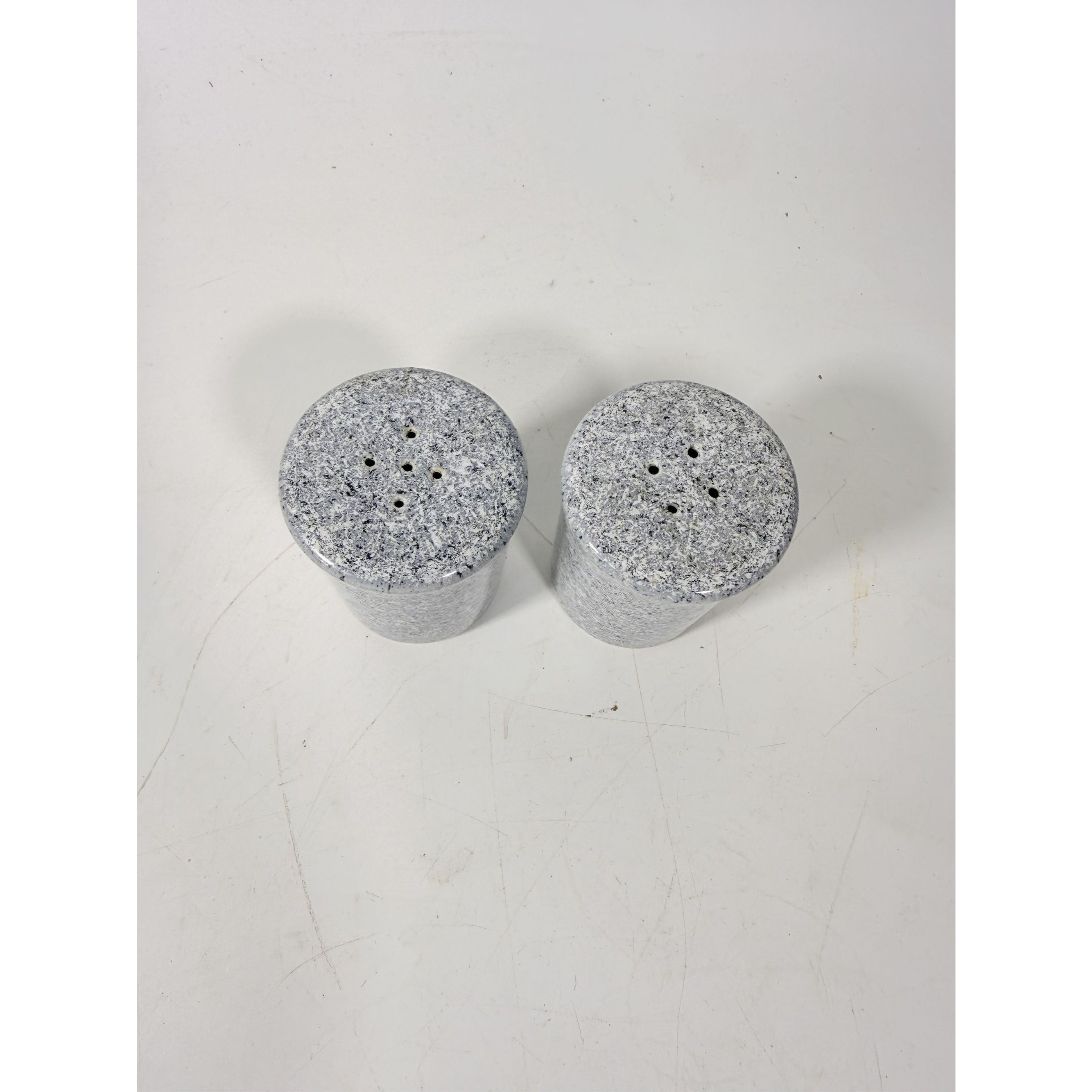 Salt and Pepper Shakers Pair Gray Black Cermamic Vintage Japan Mid Century Speckled Hand Painted Collectible Kitchenware Serving Piece