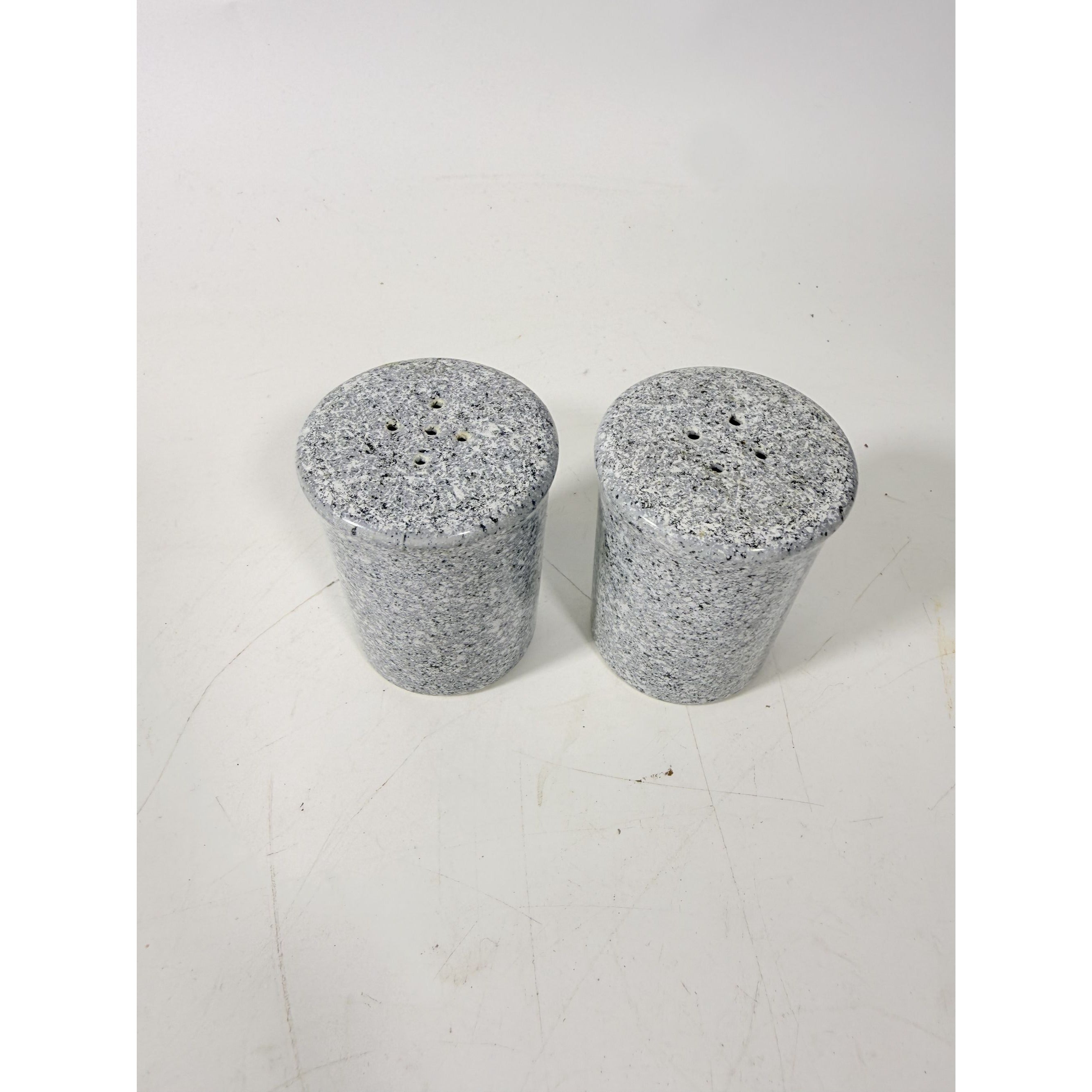 Salt and Pepper Shakers Pair Gray Black Cermamic Vintage Japan Mid Century Speckled Hand Painted Collectible Kitchenware Serving Piece