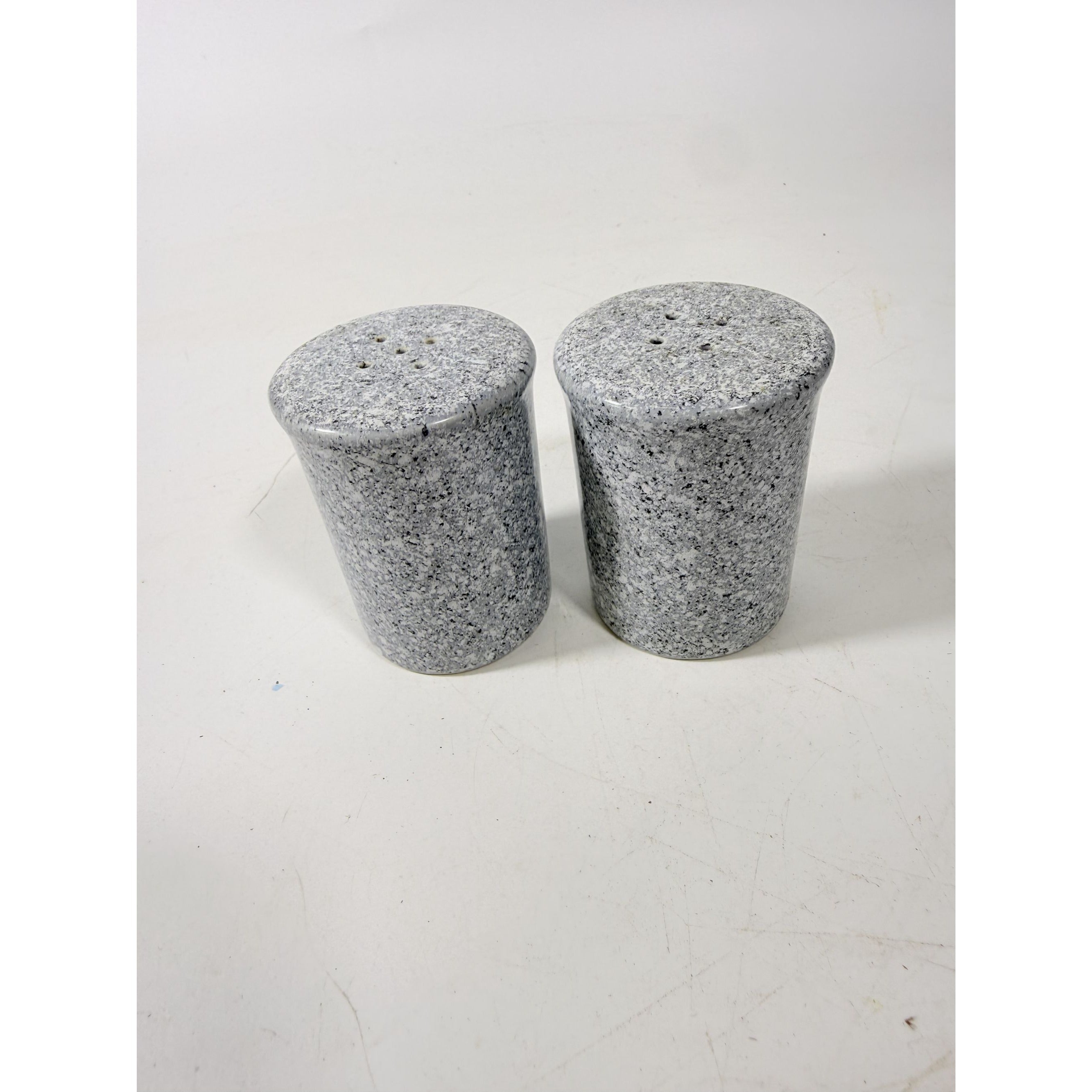 Salt and Pepper Shakers Pair Gray Black Cermamic Vintage Japan Mid Century Speckled Hand Painted Collectible Kitchenware Serving Piece