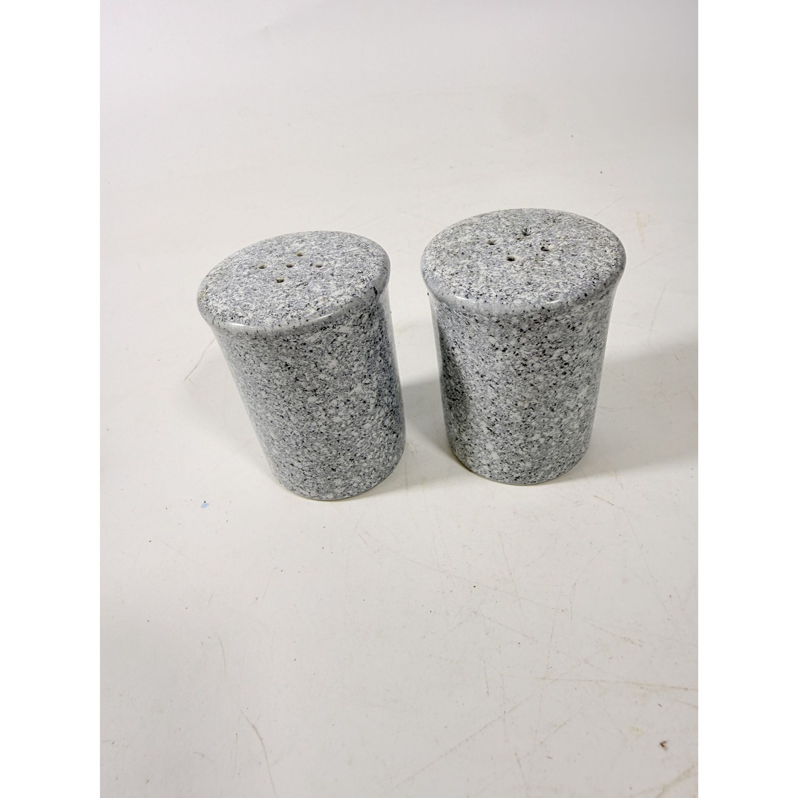 Salt and Pepper Shakers Pair Gray Black Cermamic Vintage Japan Mid Century Speckled Hand Painted Collectible Kitchenware Serving Piece