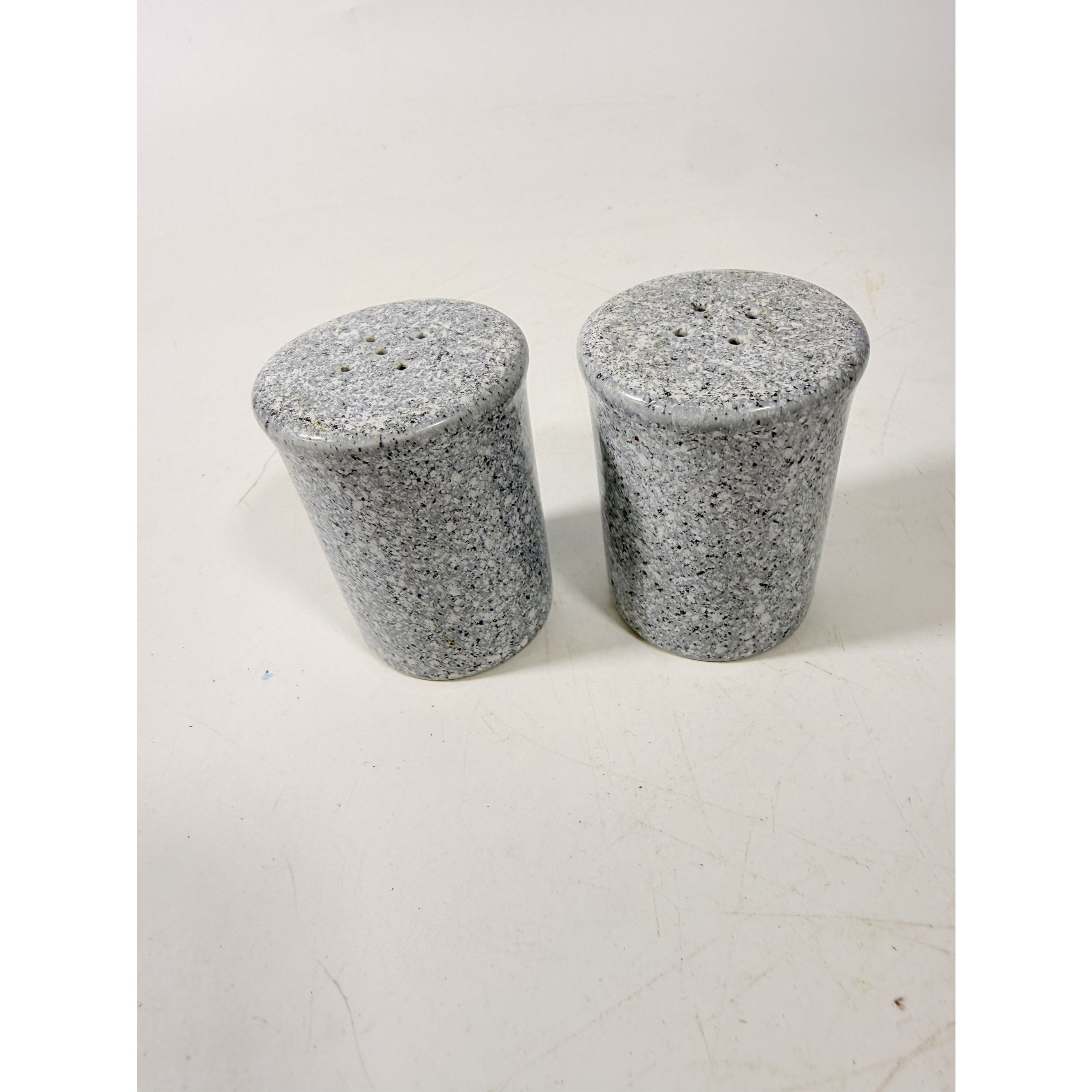 Salt and Pepper Shakers Pair Gray Black Cermamic Vintage Japan Mid Century Speckled Hand Painted Collectible Kitchenware Serving Piece