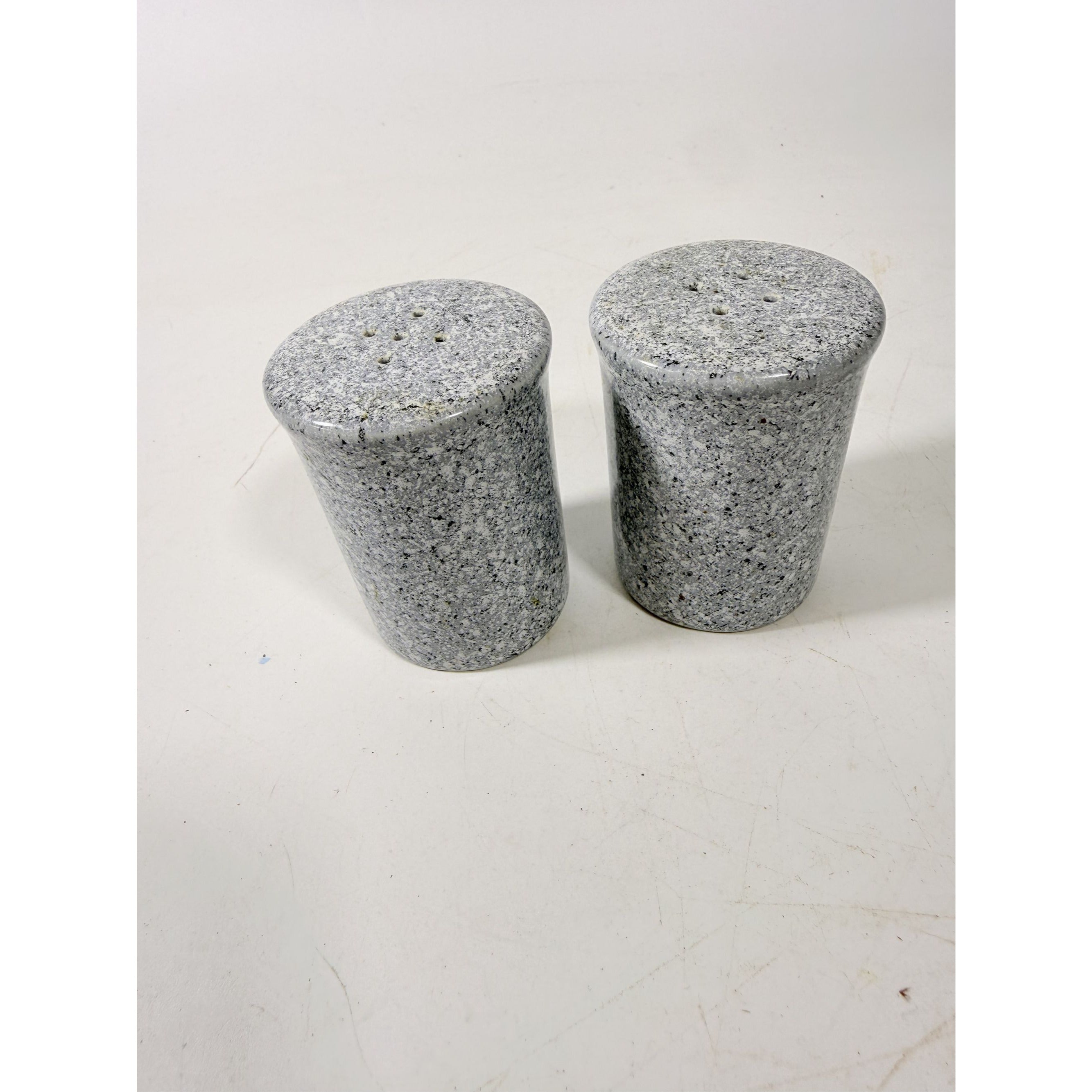 Salt and Pepper Shakers Pair Gray Black Cermamic Vintage Japan Mid Century Speckled Hand Painted Collectible Kitchenware Serving Piece