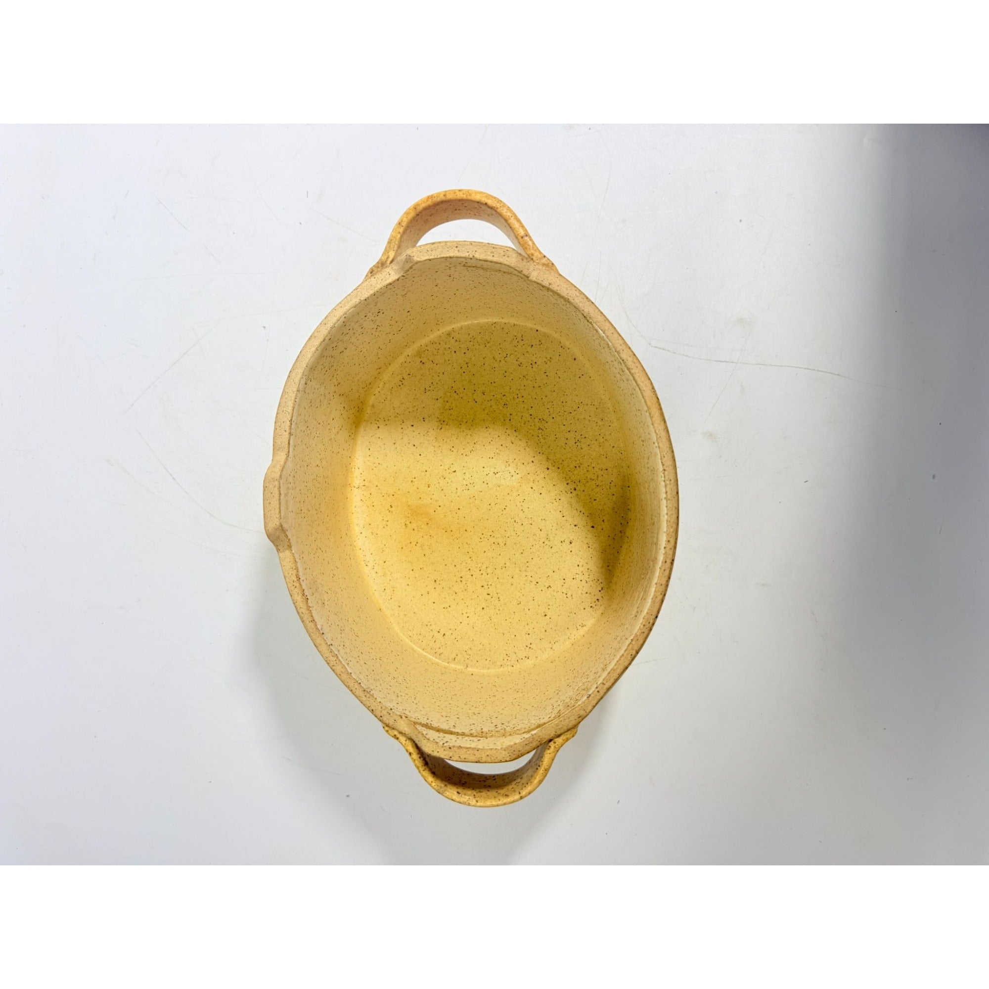 Pottery Lidded Casserole Dish Vintage Stoneware Artist SIgned Themicoult Handled Mid Century Beige Hand Thrown Dinnerware Serveware