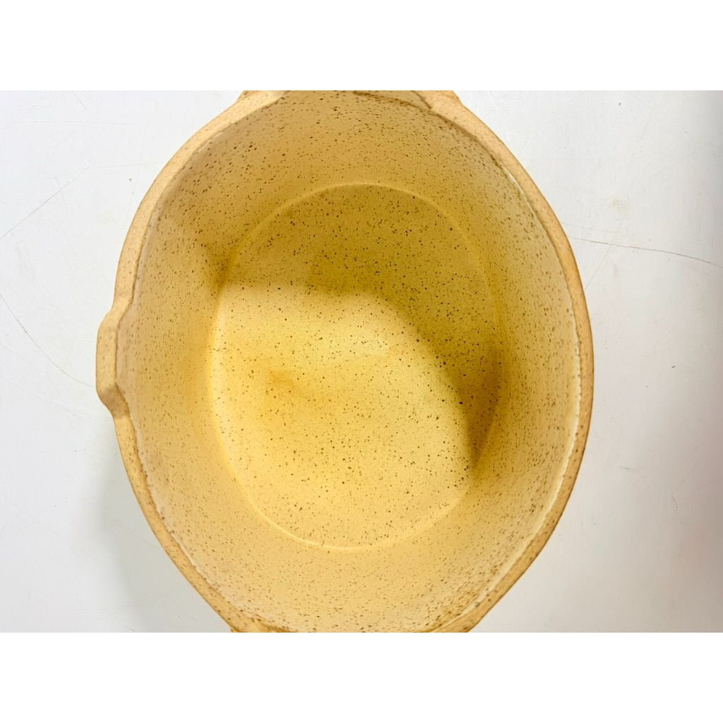 Pottery Lidded Casserole Dish Vintage Stoneware Artist SIgned Themicoult Handled Mid Century Beige Hand Thrown Dinnerware Serveware