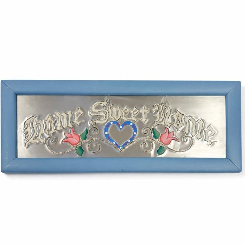 Punched Tin Home Sweet Home Sign Vintage Cottage Granny Core Country Chic Hearts Flowers