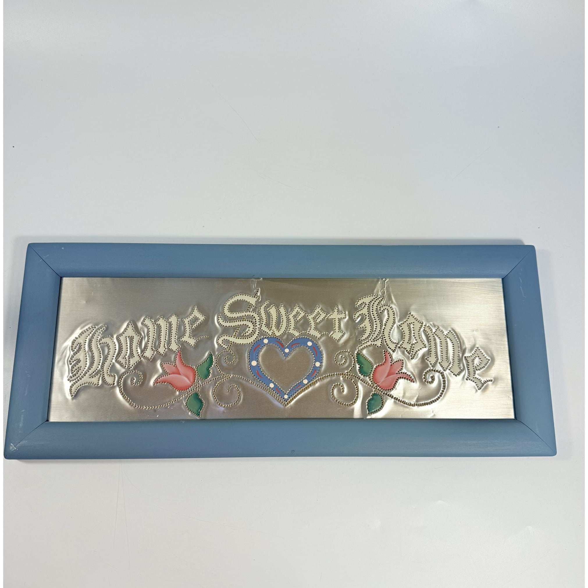 Punched Tin Home Sweet Home Sign Vintage Cottage Granny Core Country Chic Hearts Flowers