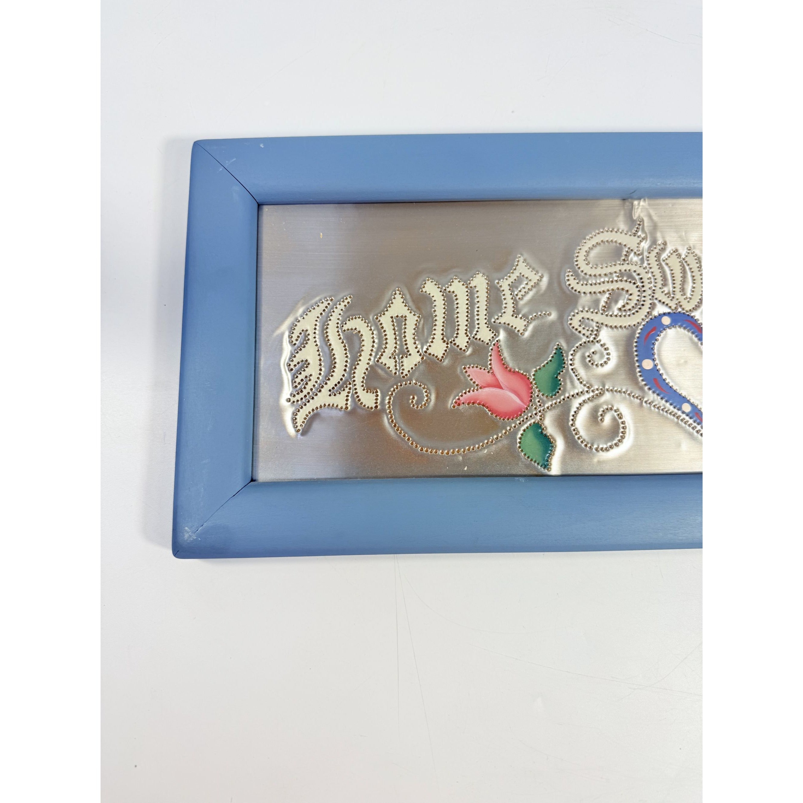 Punched Tin Home Sweet Home Sign Vintage Cottage Granny Core Country Chic Hearts Flowers