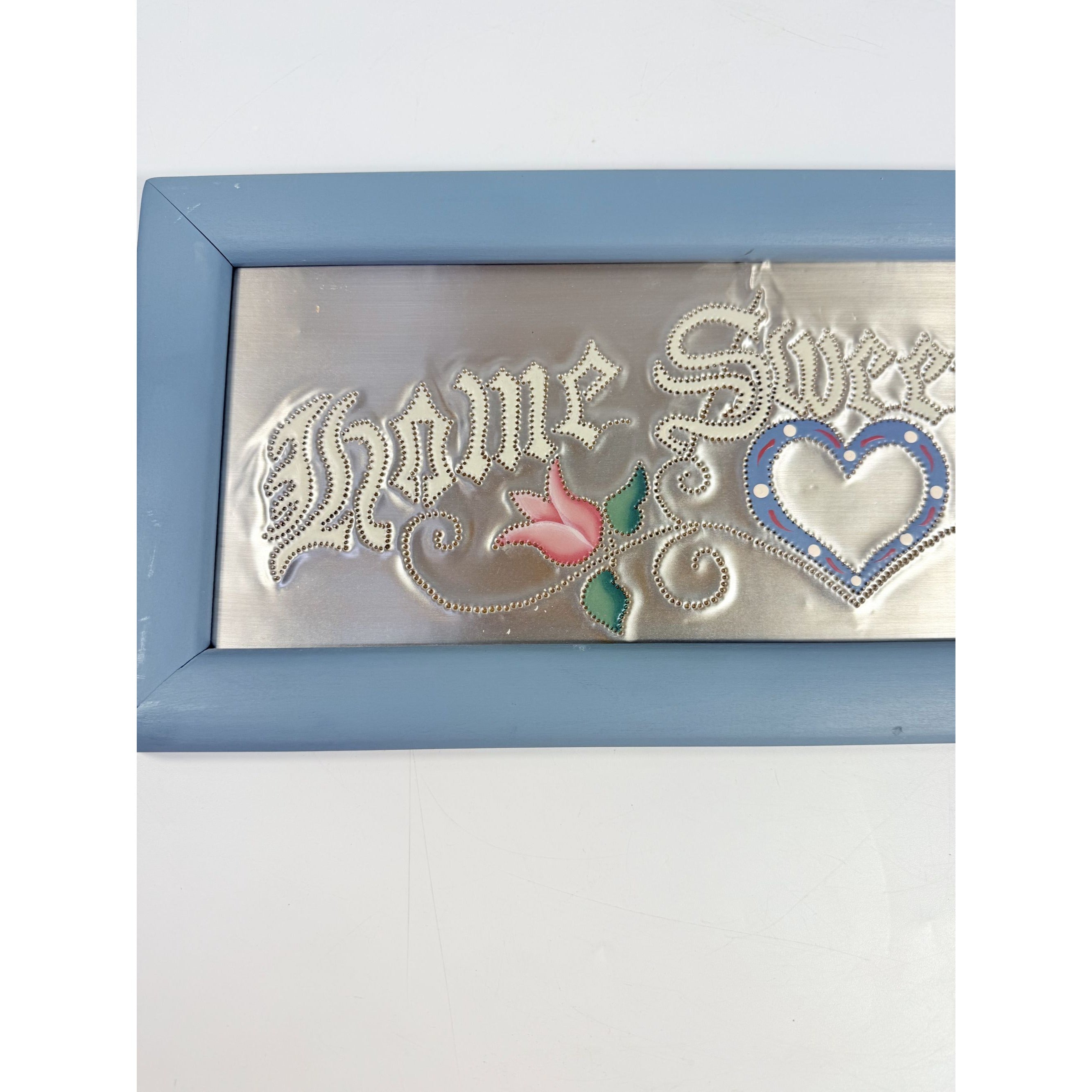 Punched Tin Home Sweet Home Sign Vintage Cottage Granny Core Country Chic Hearts Flowers