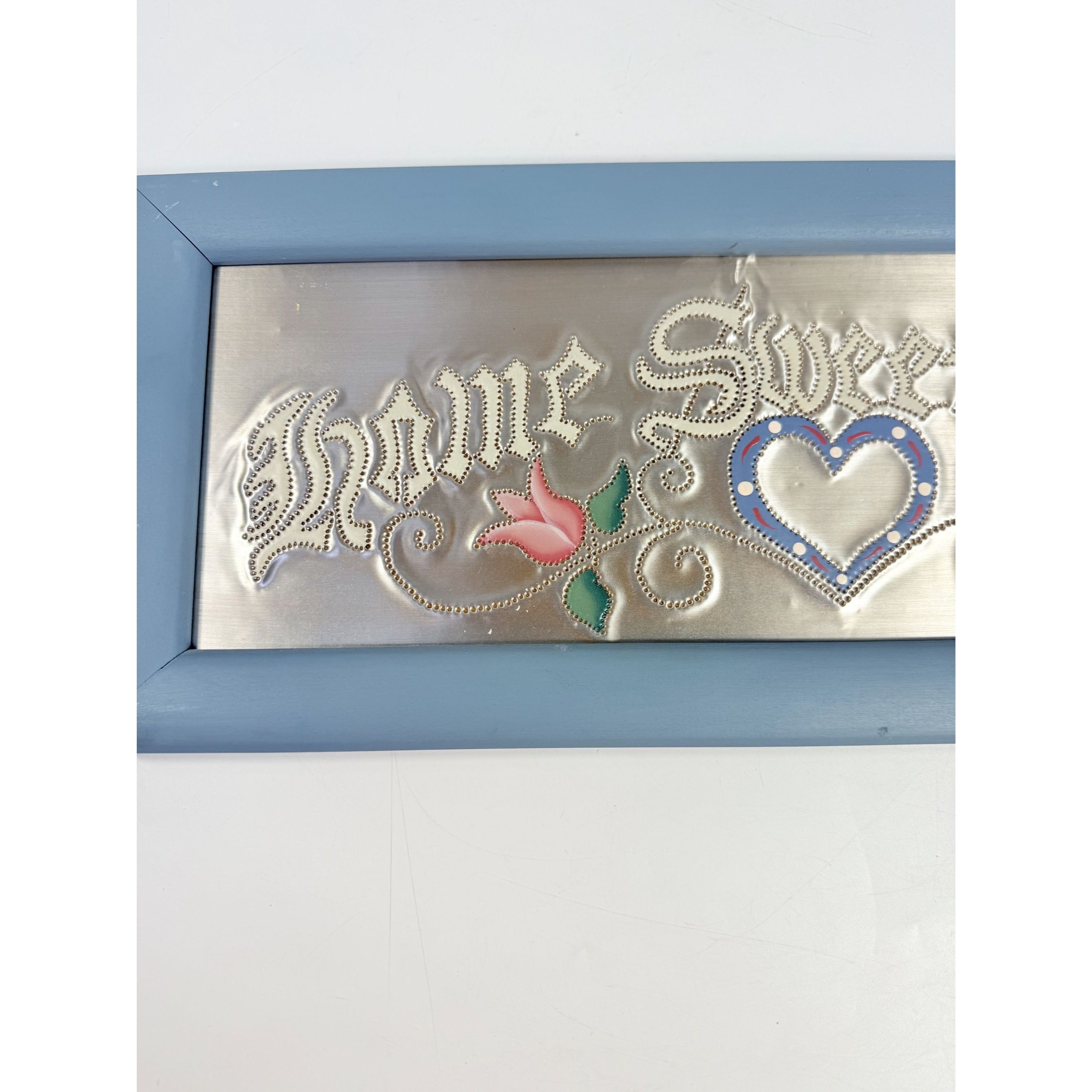 Punched Tin Home Sweet Home Sign Vintage Cottage Granny Core Country Chic Hearts Flowers