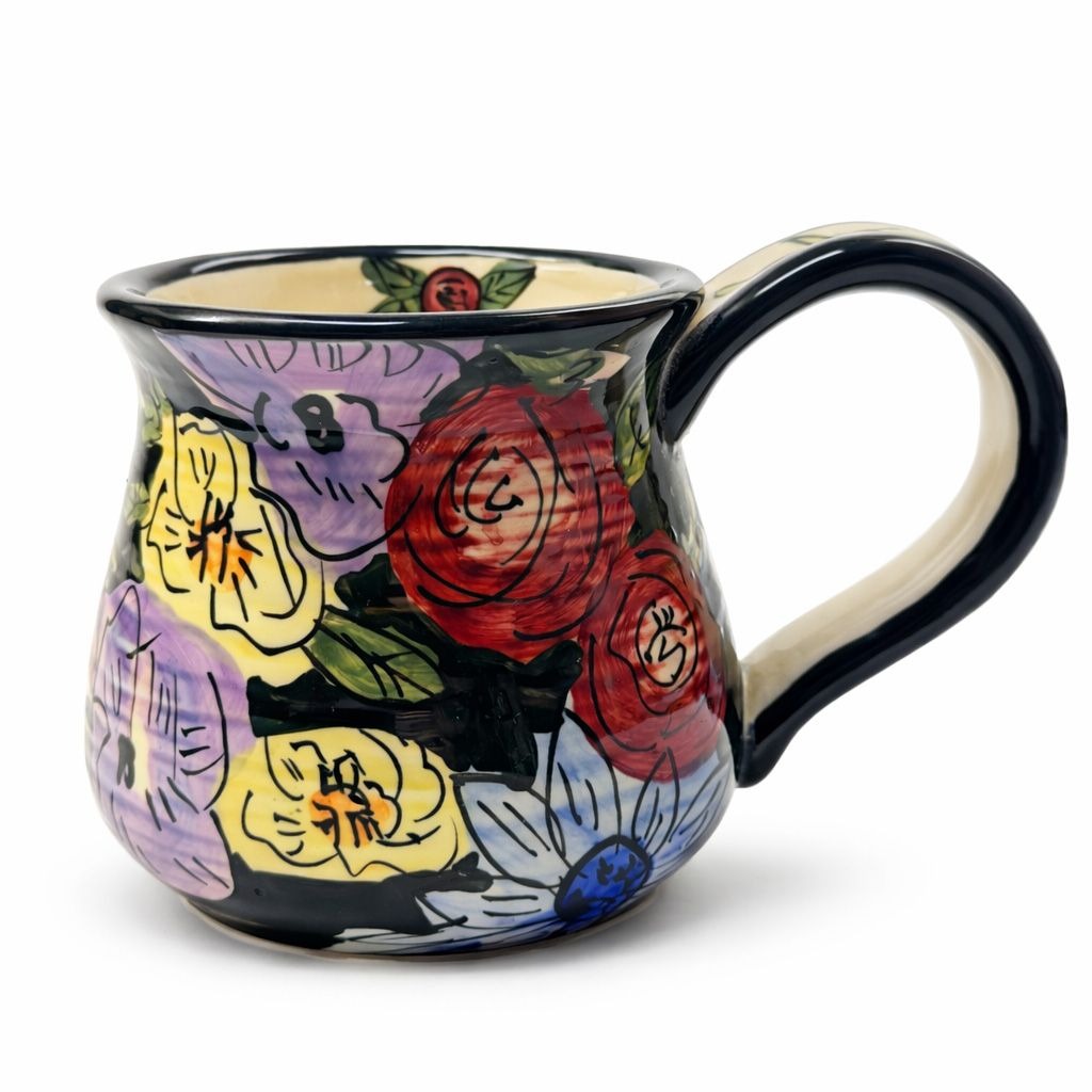 Coffee Mug Cup Blue Sky Clayworks Heather Goldminc Signed Hand Painted Vintage Flowers Gift Mothers Day